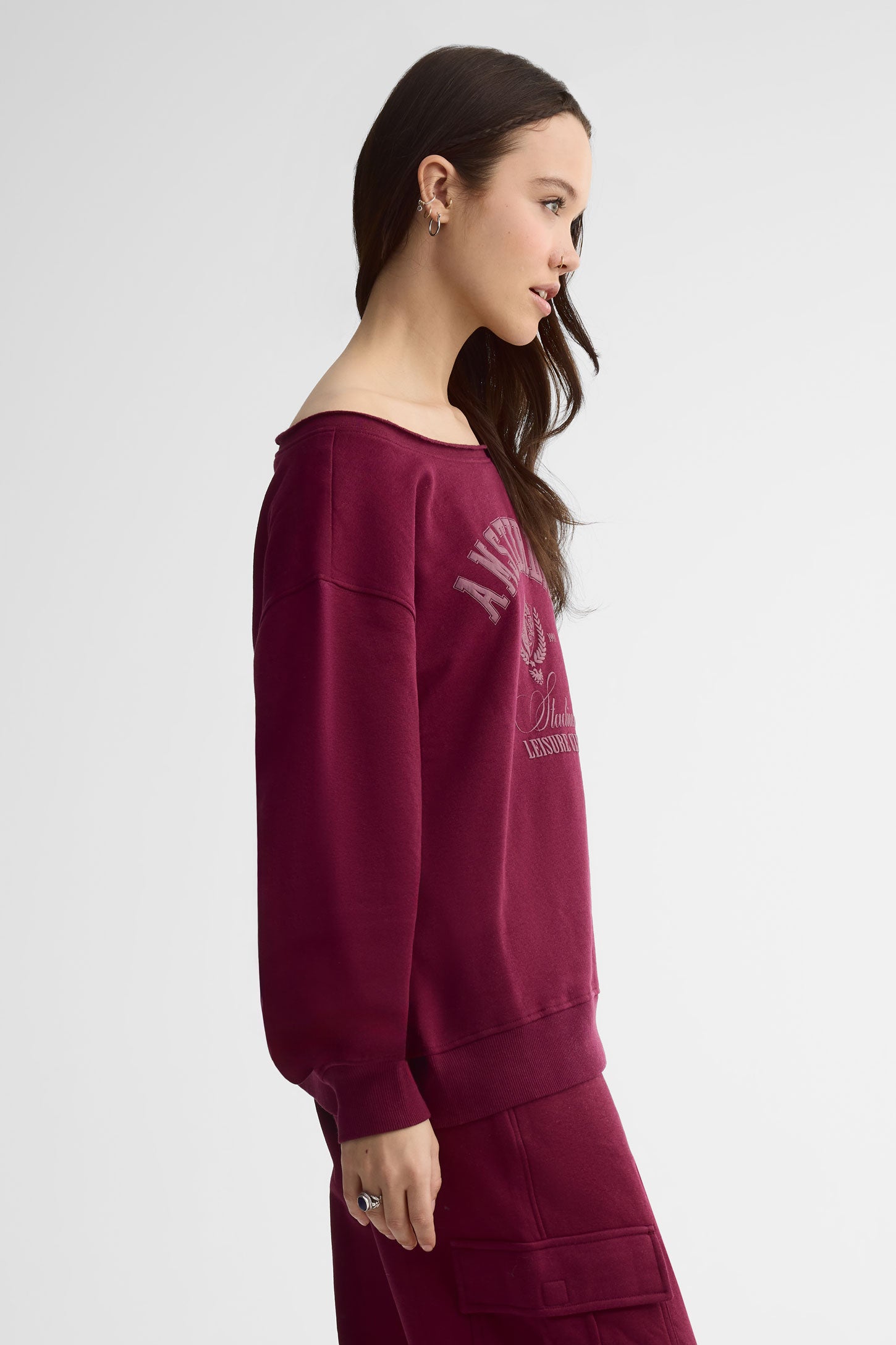 Chandail coton ouaté surdimensionnée - Femme && ROUGE VIN