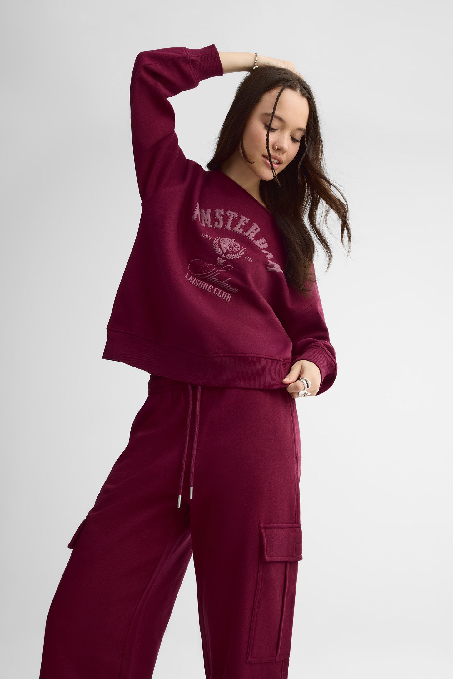 Chandail coton ouaté surdimensionnée - Femme && ROUGE VIN