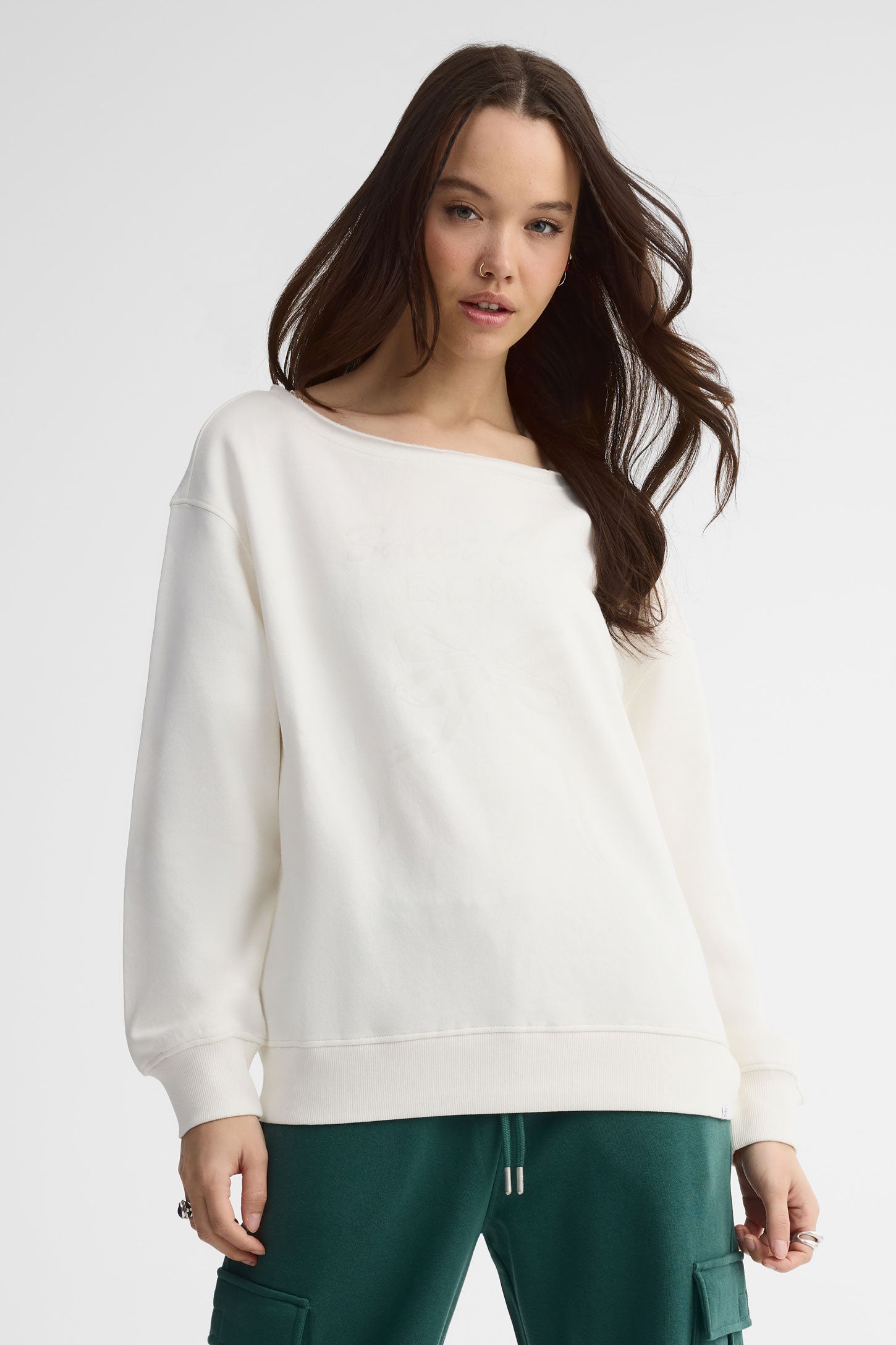 Chandail coton ouaté surdimensionnée - Femme && BLANC CASSÉ