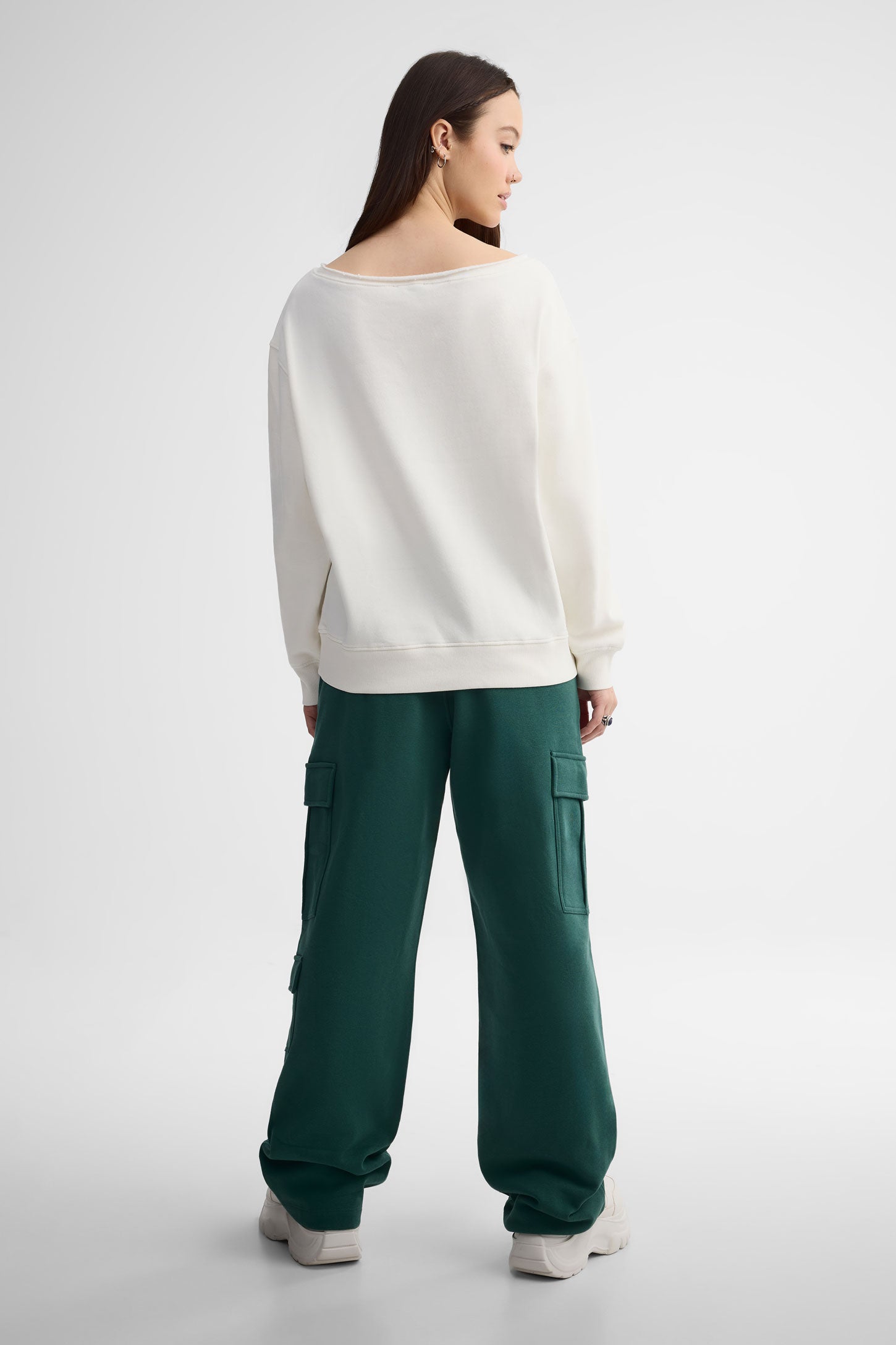 Chandail coton ouaté surdimensionnée - Femme && BLANC CASSÉ