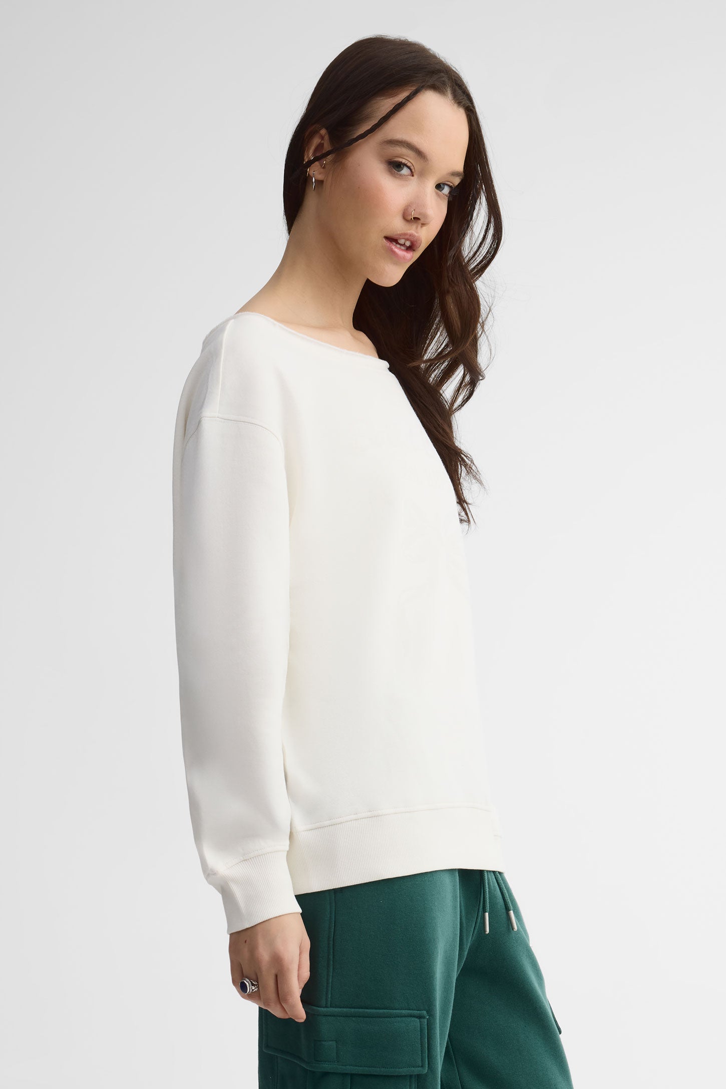 Chandail coton ouaté surdimensionnée - Femme && BLANC CASSÉ