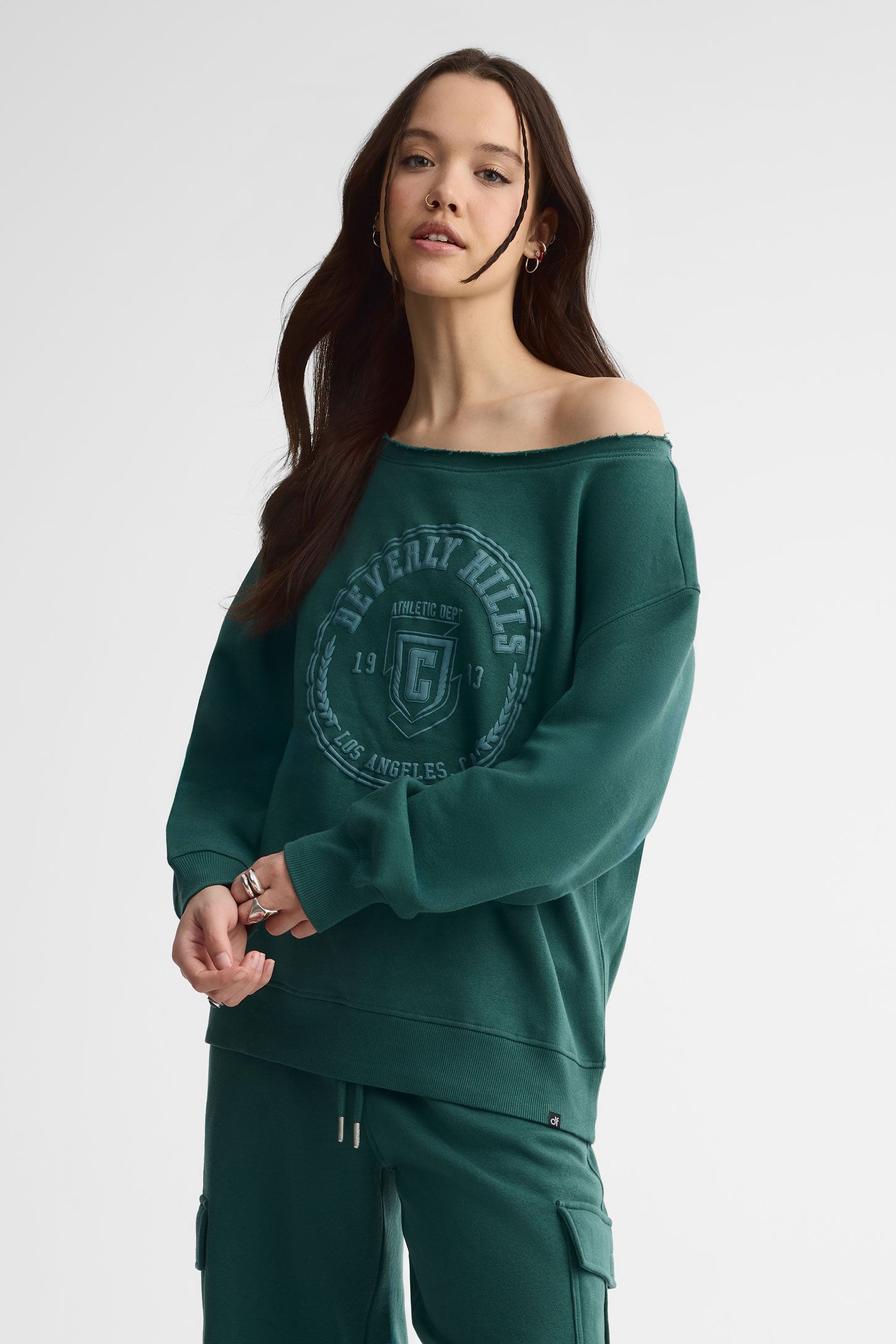Chandail coton ouaté surdimensionnée - Femme && VERT FONCE