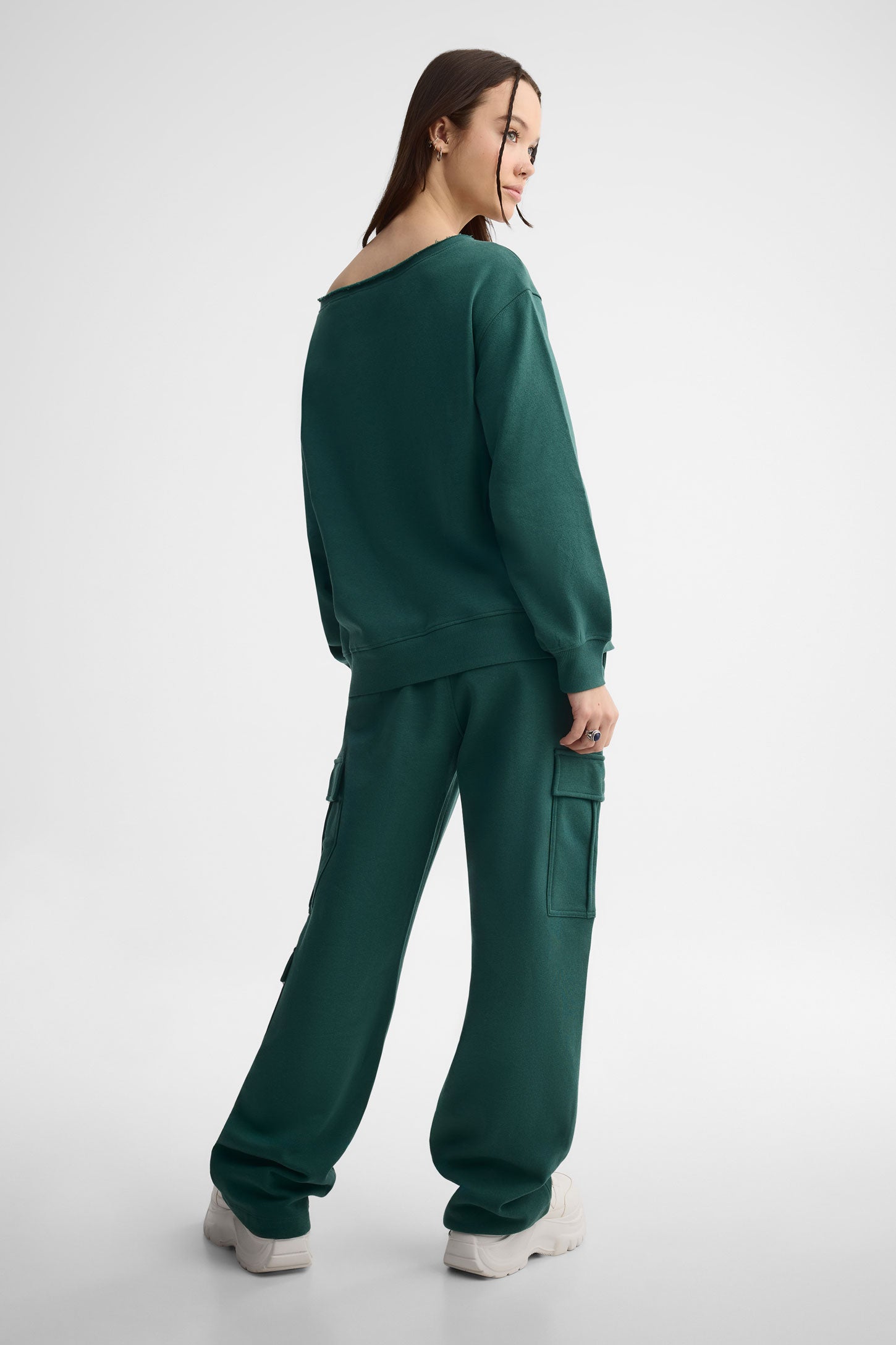 Chandail coton ouaté surdimensionnée - Femme && VERT FONCE