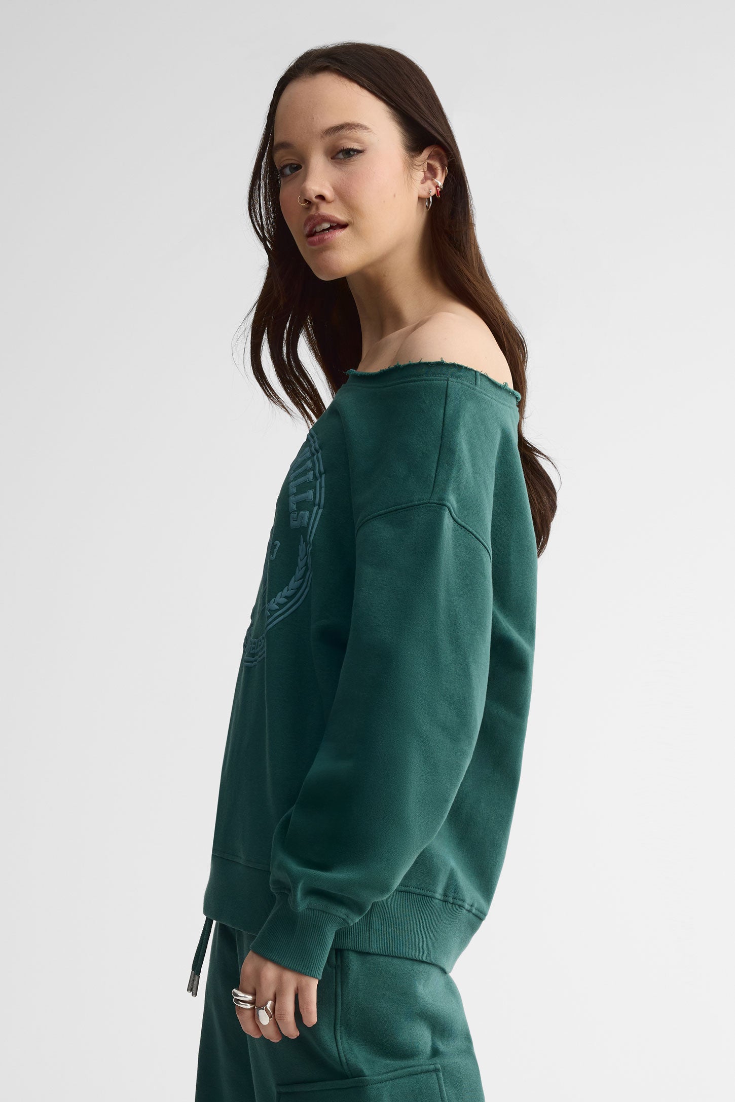 Chandail coton ouaté surdimensionnée - Femme && VERT FONCE