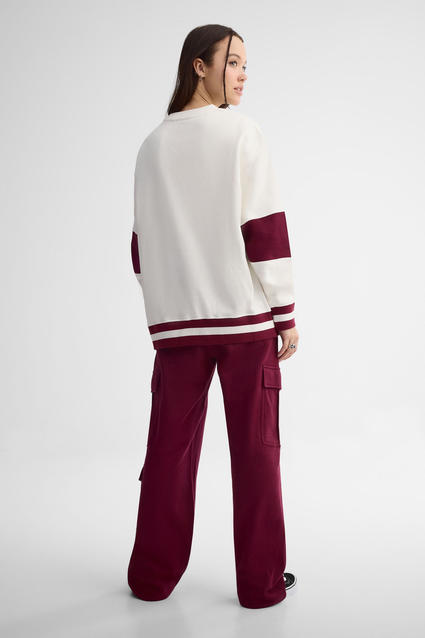 Chandail col rond coton ouaté surdimensionné - Femme && ROUGE/MULTI