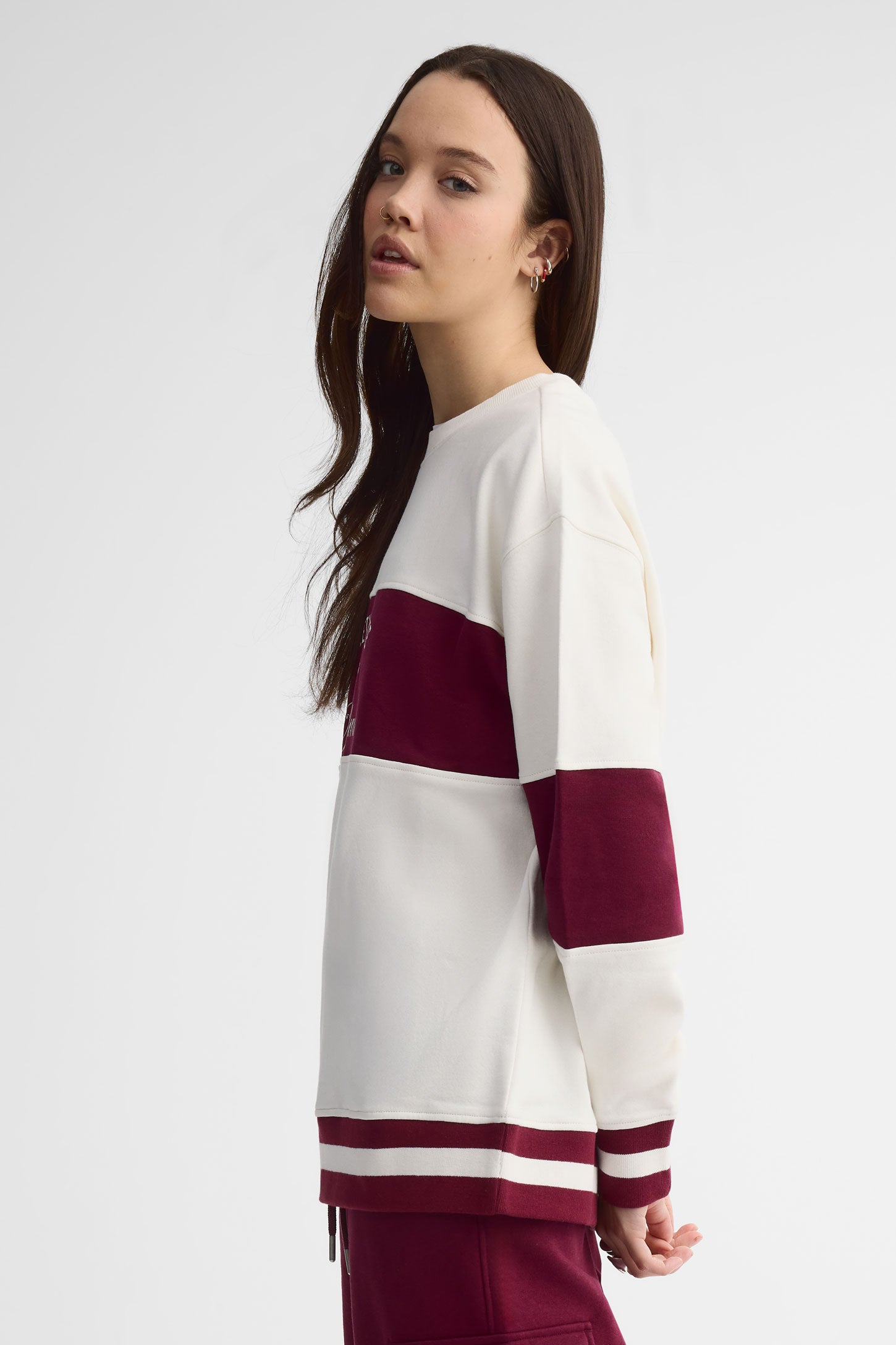 Chandail col rond coton ouaté surdimensionné - Femme && ROUGE/MULTI