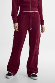 Pantalon cargo ouaté taille haute – Femme && ROUGE VIN