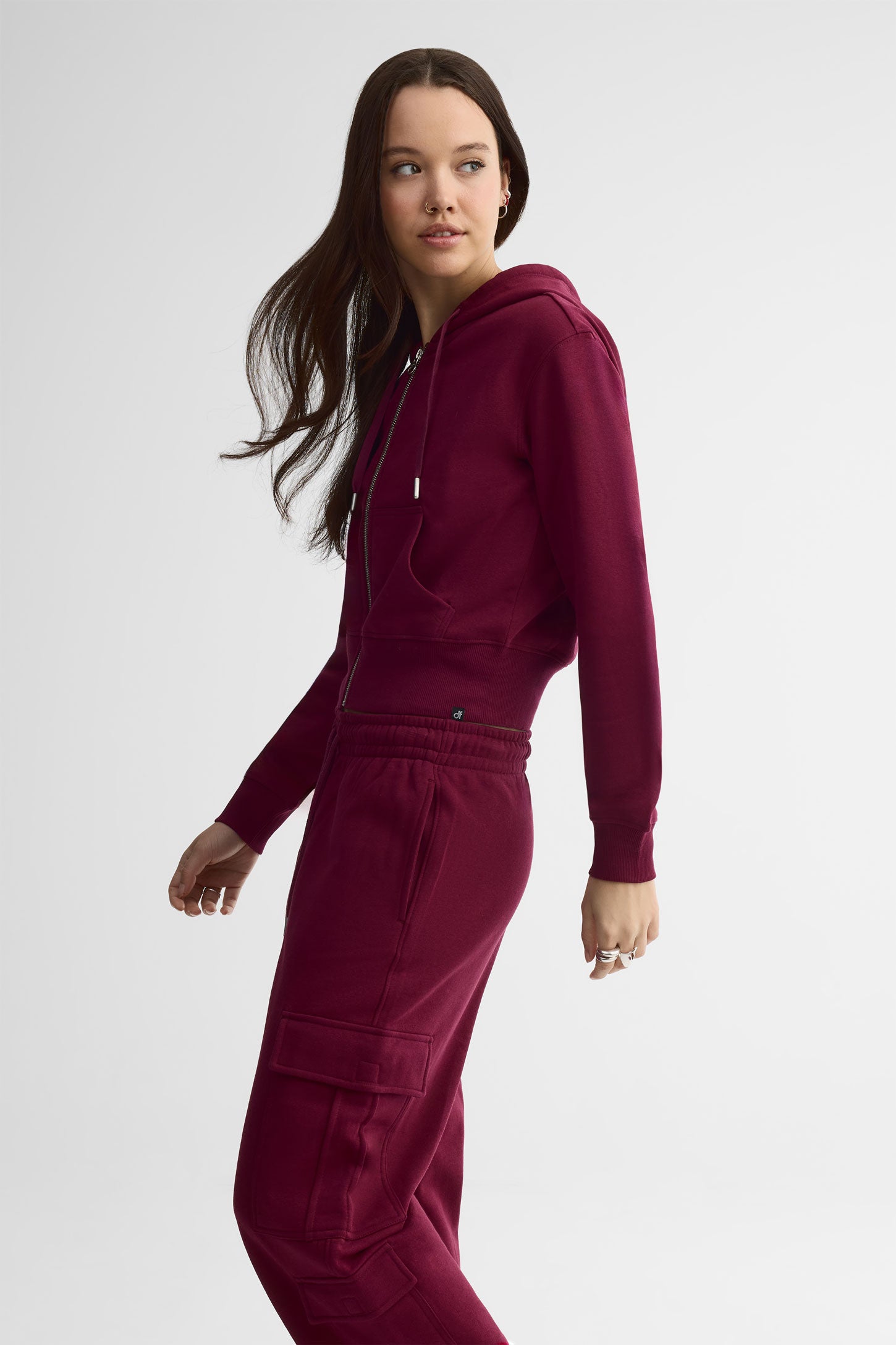 Pantalon cargo ouaté taille haute – Femme && ROUGE VIN