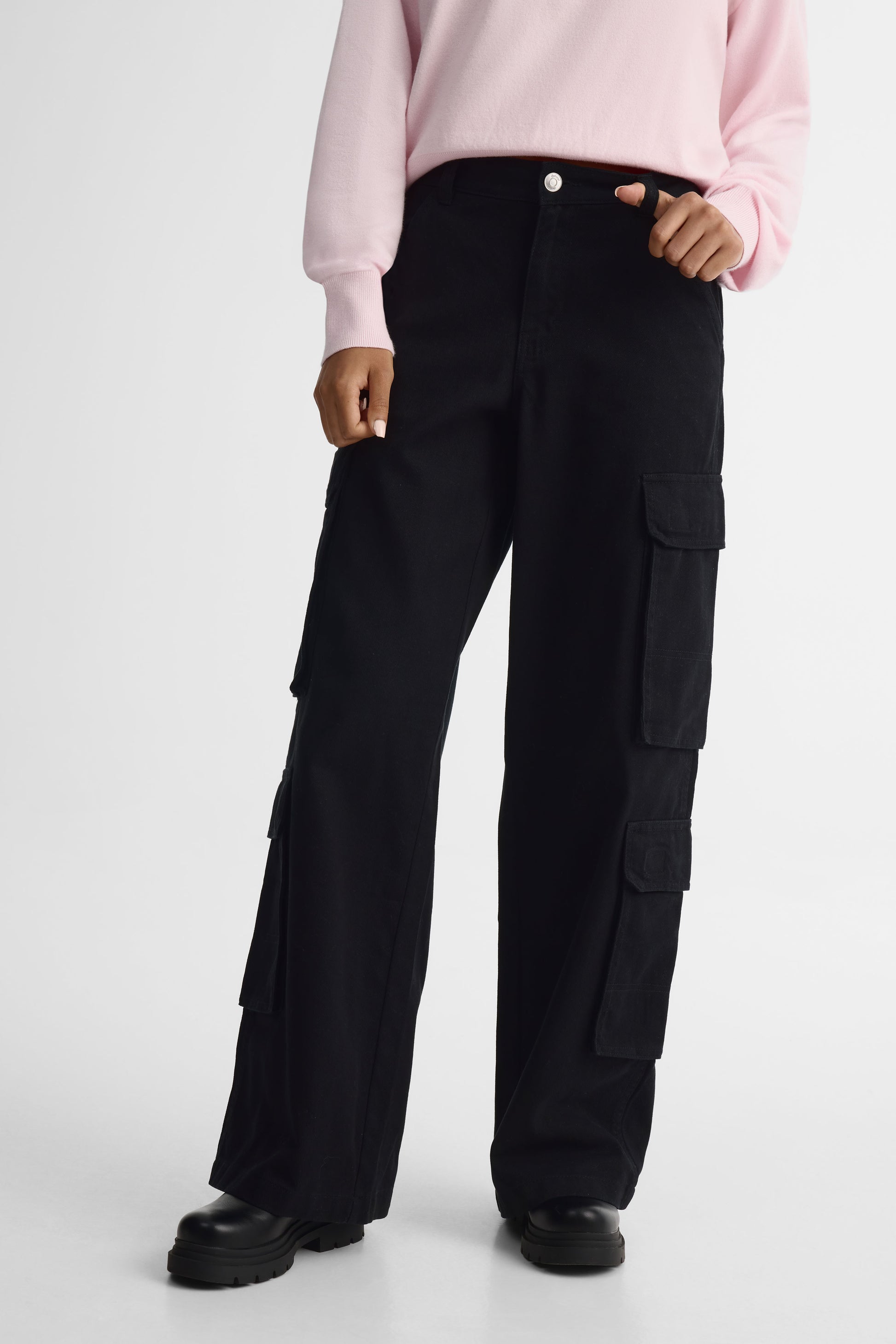 Pantalon cargo taille semi-haute - Femme && NOIR