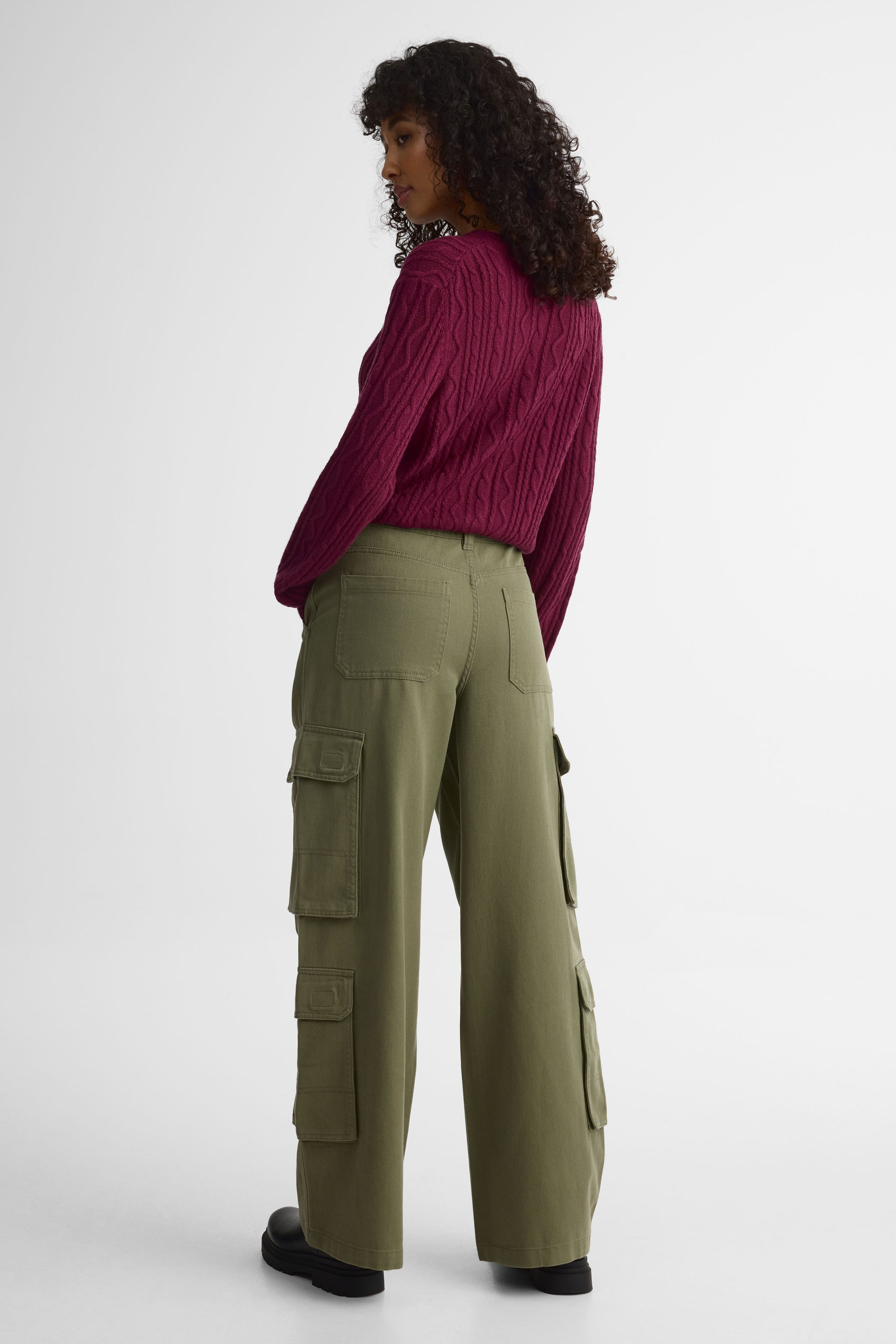 Pantalon cargo taille semi-haute - Femme && KAKI