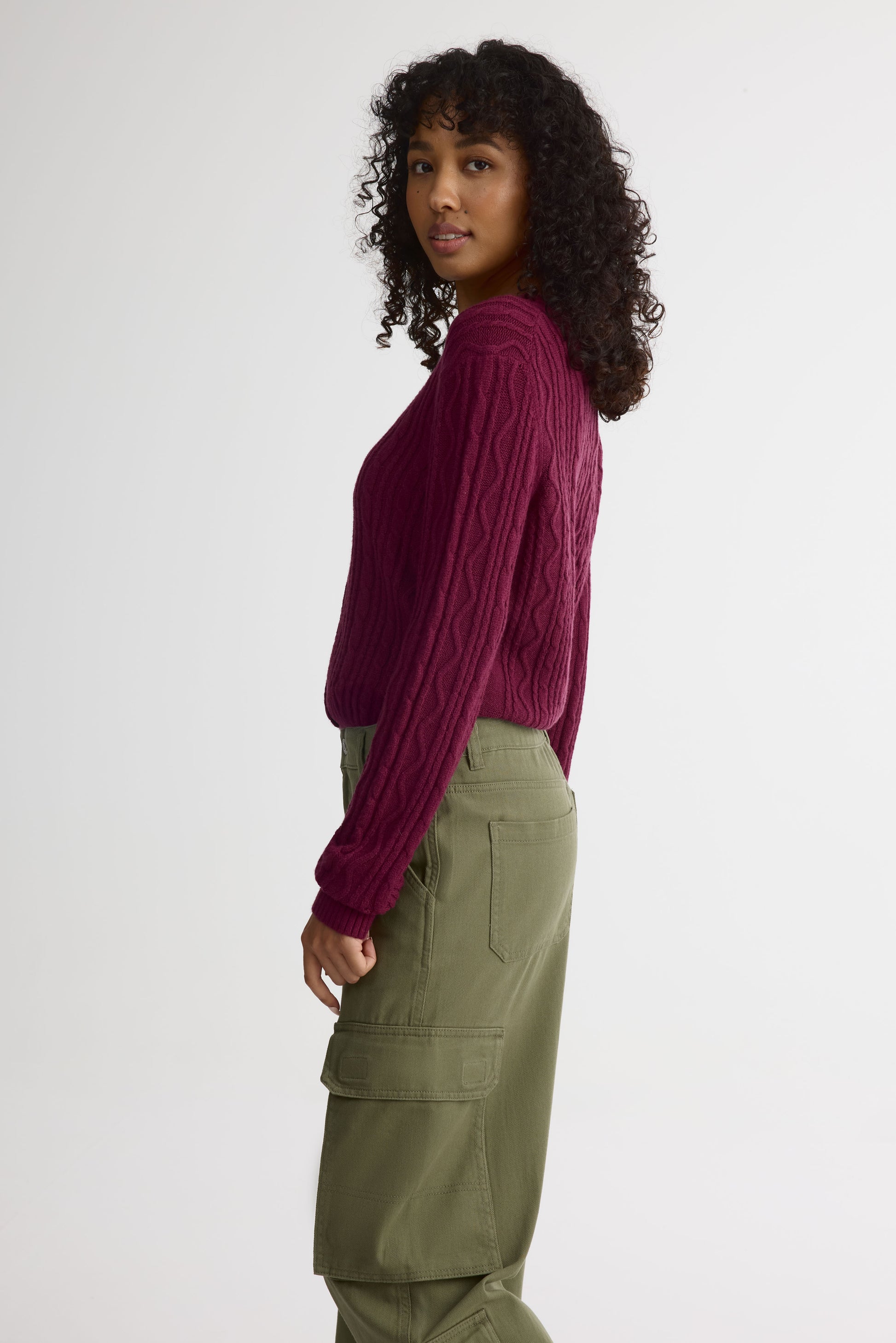 Pantalon cargo taille semi-haute - Femme && KAKI