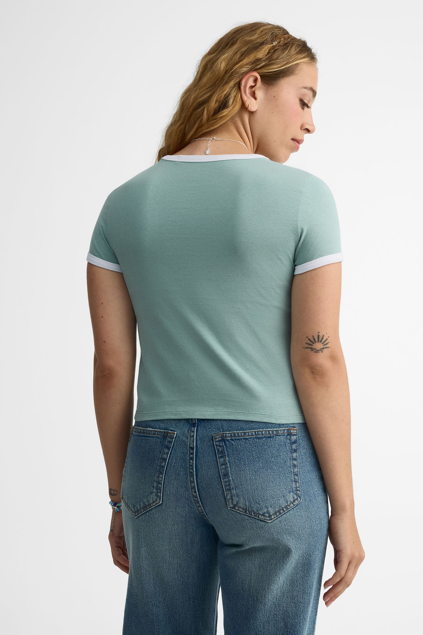 T-shirt col rond coton - Femme && BLEU MULTI