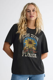 T-shirt col rond coupe surdimensionnée - Femme && NOIR