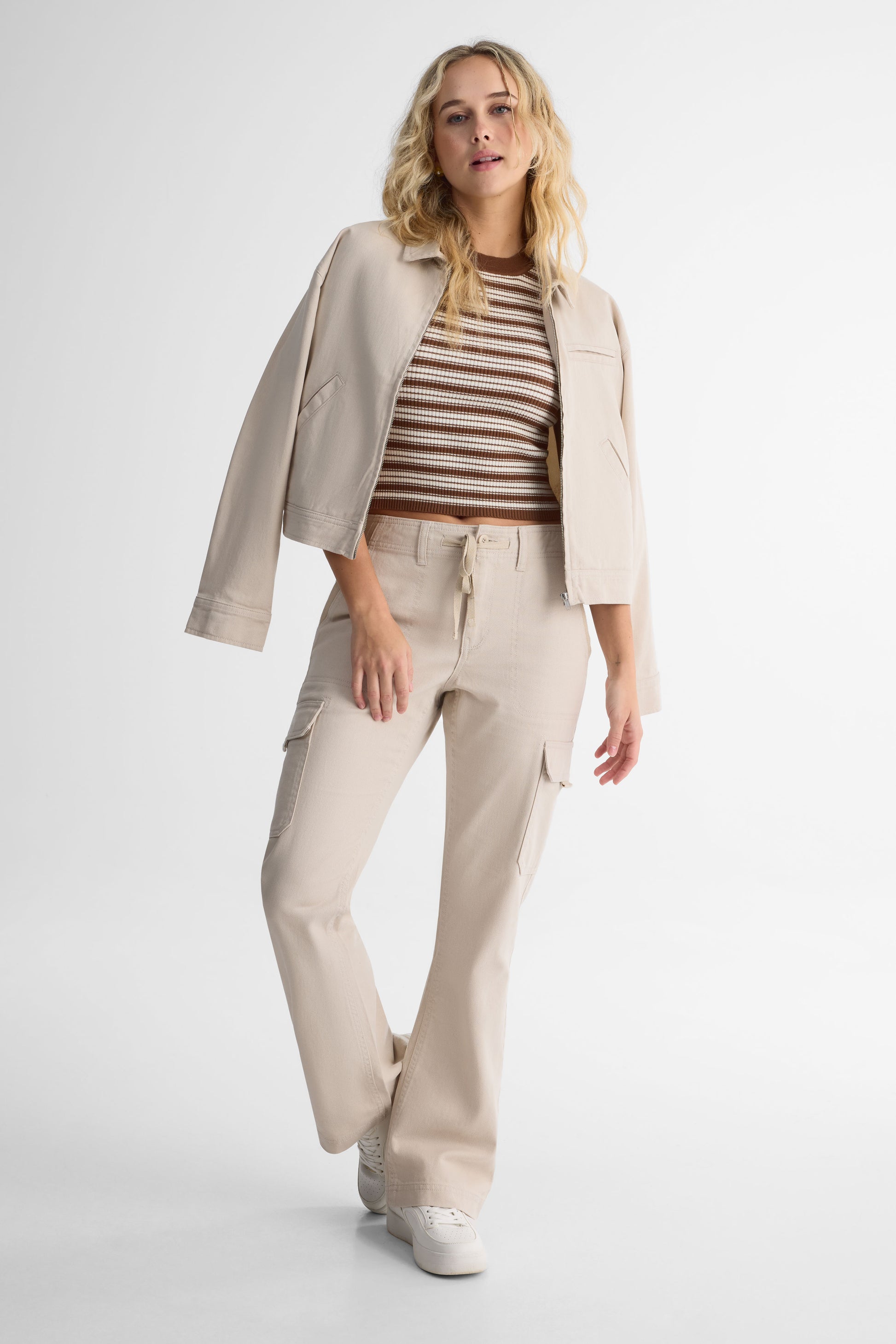 Chandail tricot bodycon à rayures – Femme && BRUN/MULTI