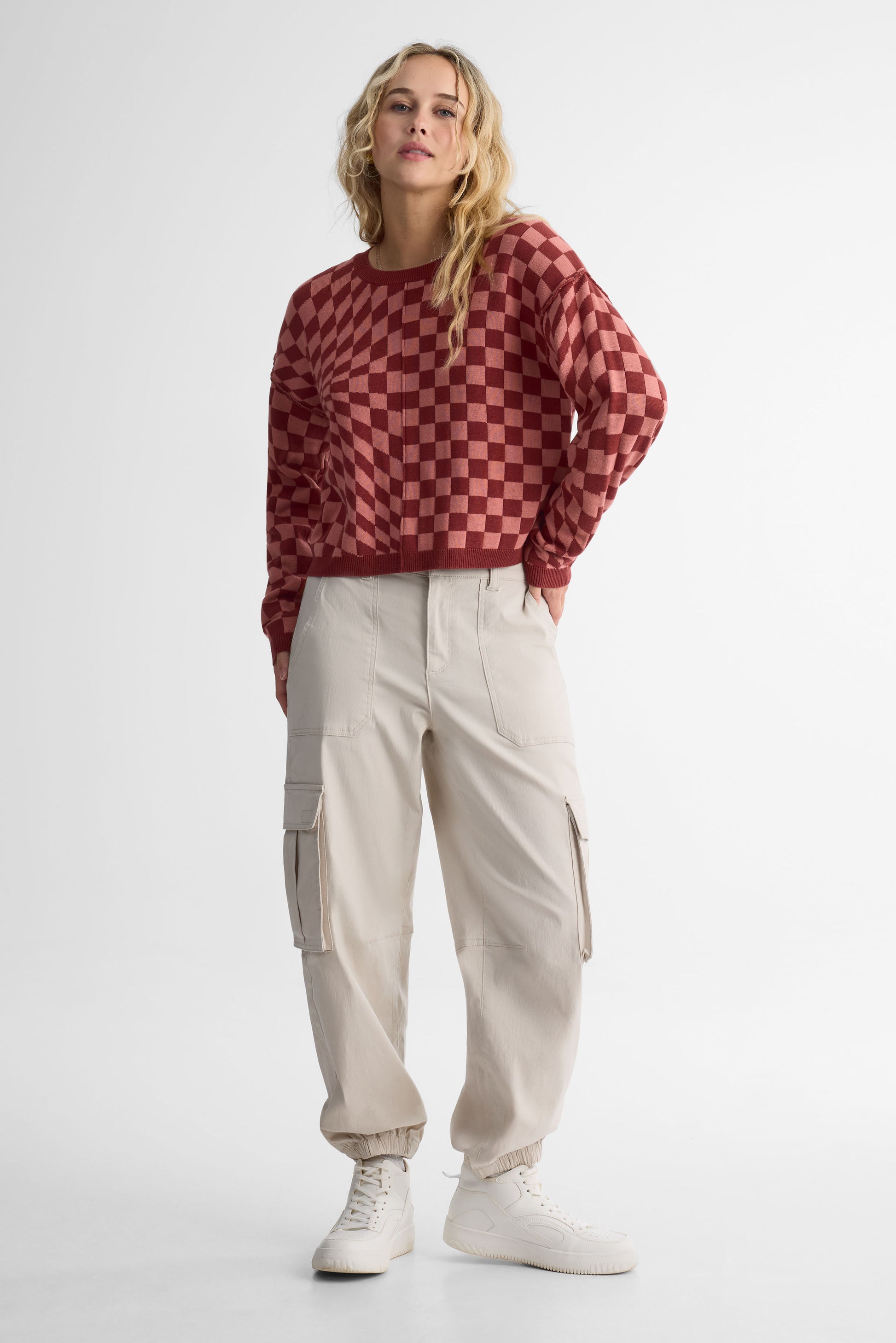 Chandail col rond tricot - Femme && ROUGE/MULTI