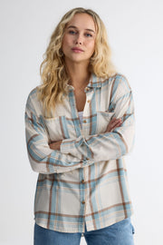 Chemise à carreaux en flanelle - Femme && BLEU MULTI