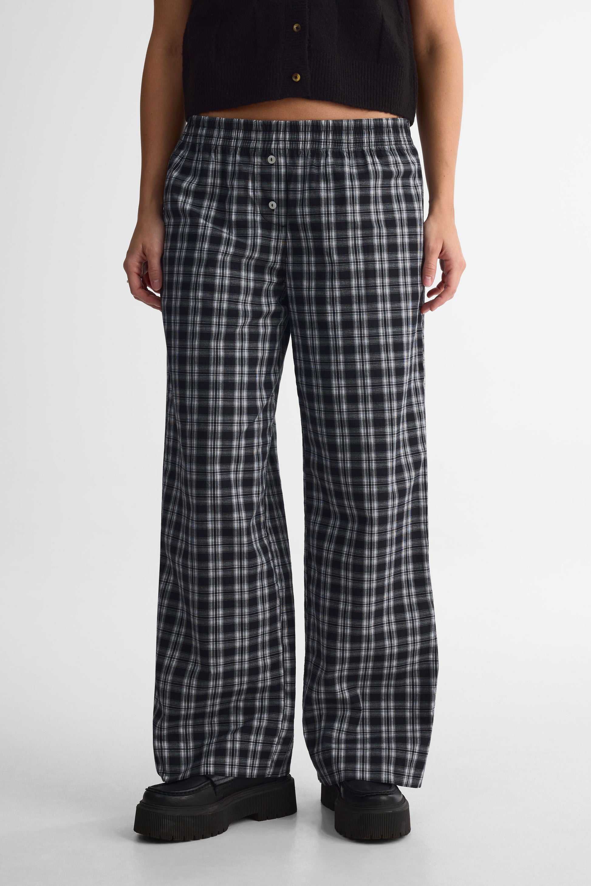 Pantalon pyjama coupe lousse en coton - Femme && NOIR/MULTI