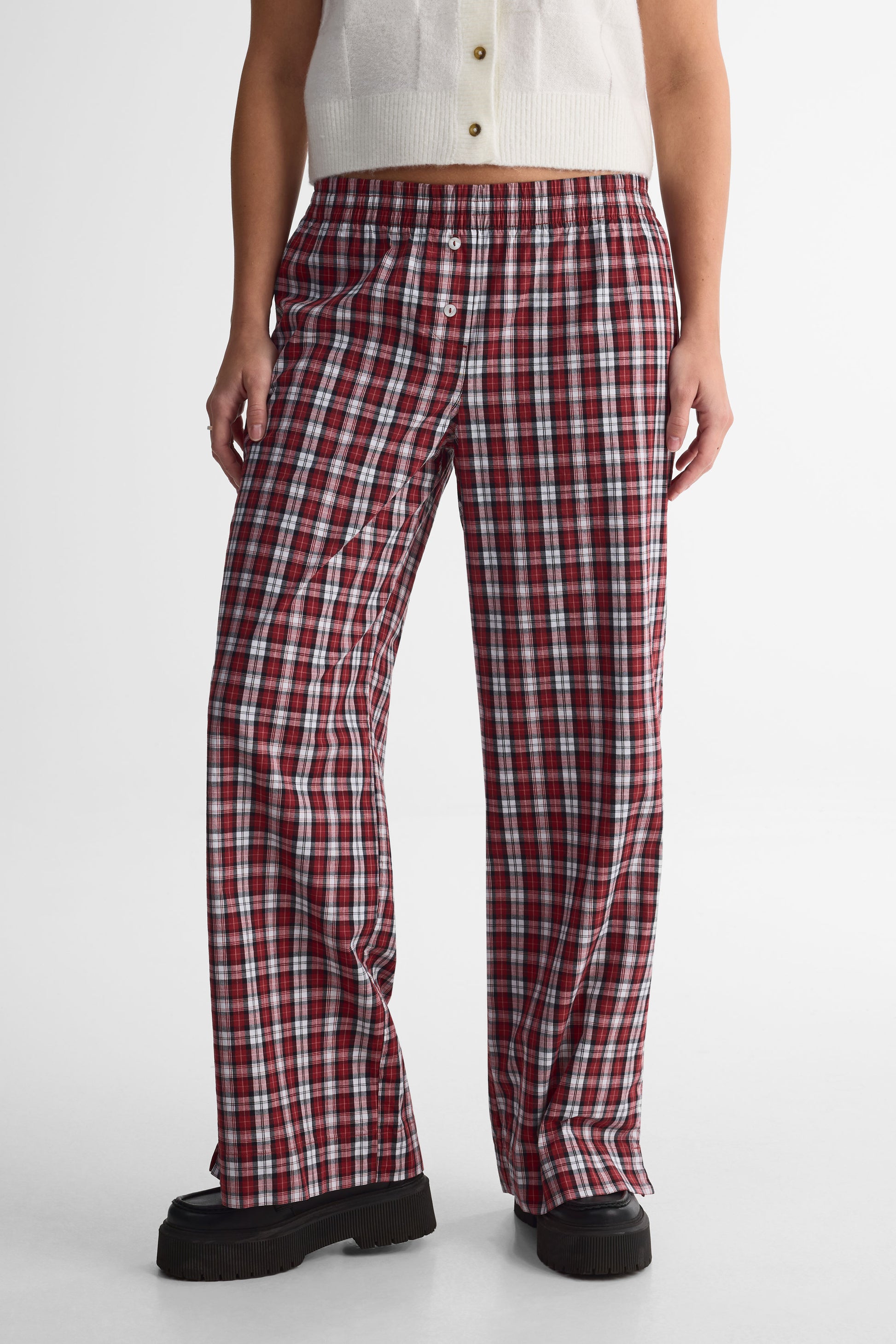 Pantalon pyjama coupe lousse en coton - Femme && ROUGE/MULTI