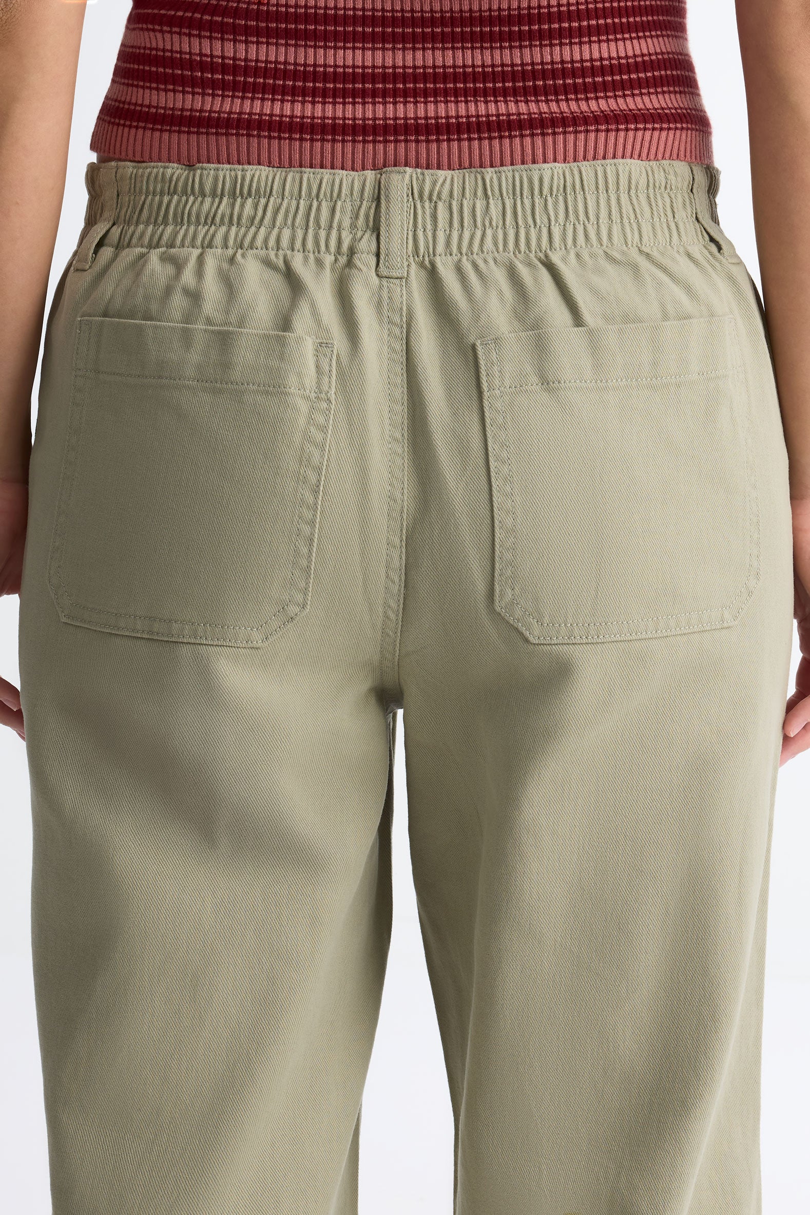 Pantalon taille semi-haute en twill - Femme && KAKI