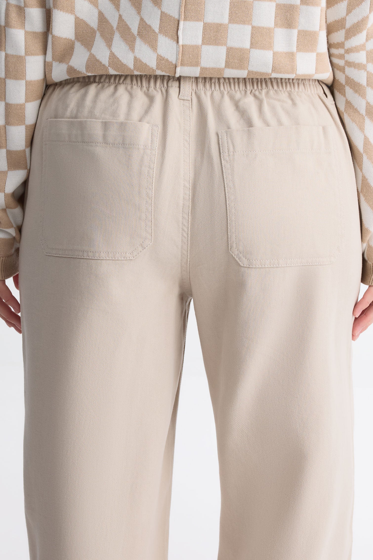 Pantalon taille semi-haute en twill - Femme && OATMEAL