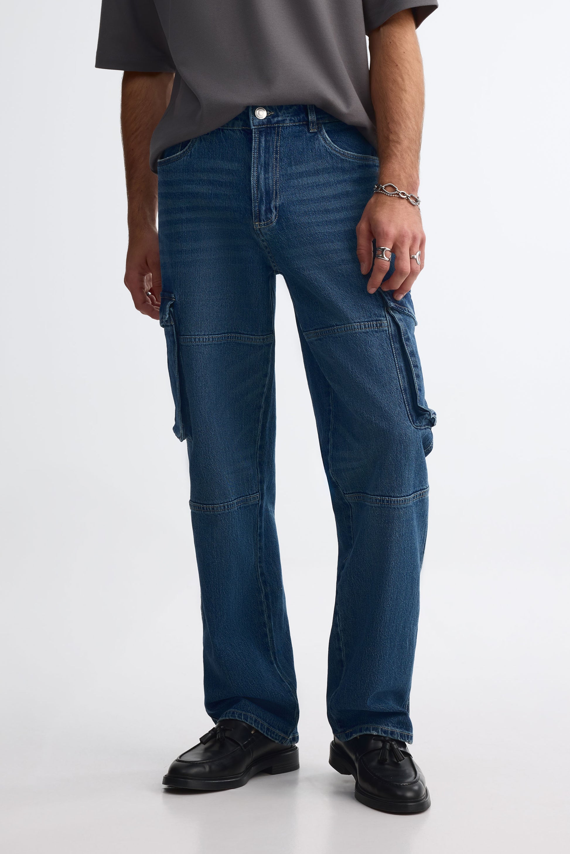 Jeans cargo ''skater'' coupe ample - Homme && DENIM MOYEN