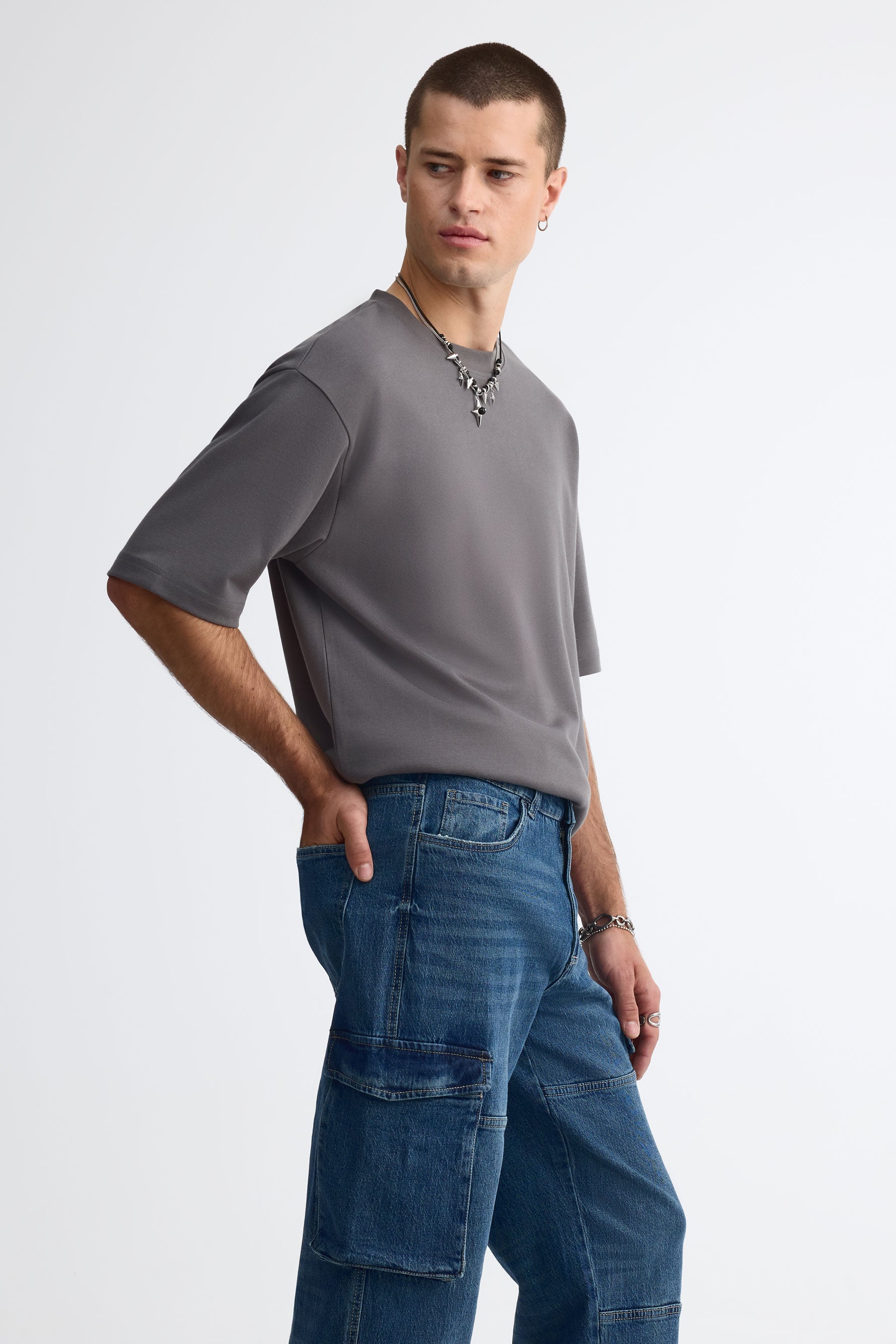 Jeans cargo ''skater'' coupe ample - Homme && DENIM MOYEN
