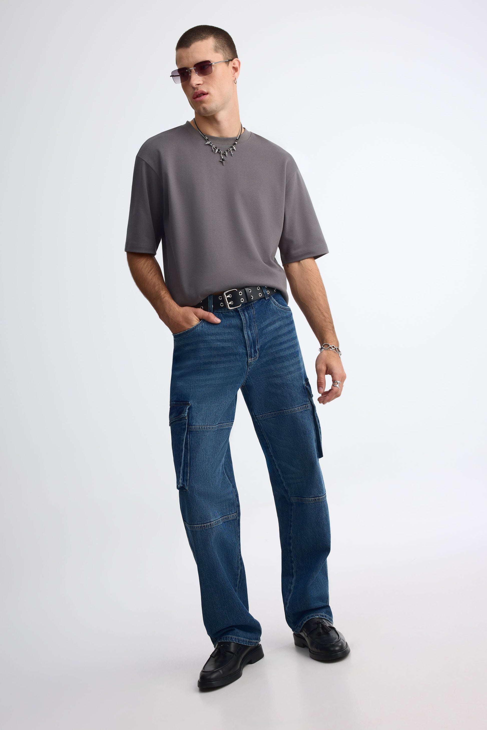 Jeans cargo ''skater'' coupe ample - Homme && DENIM MOYEN