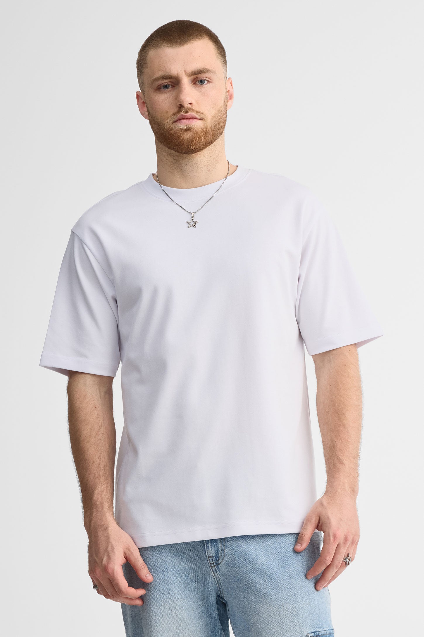 T-shirt col rond coupe surdimensionnée - Homme && BLANC