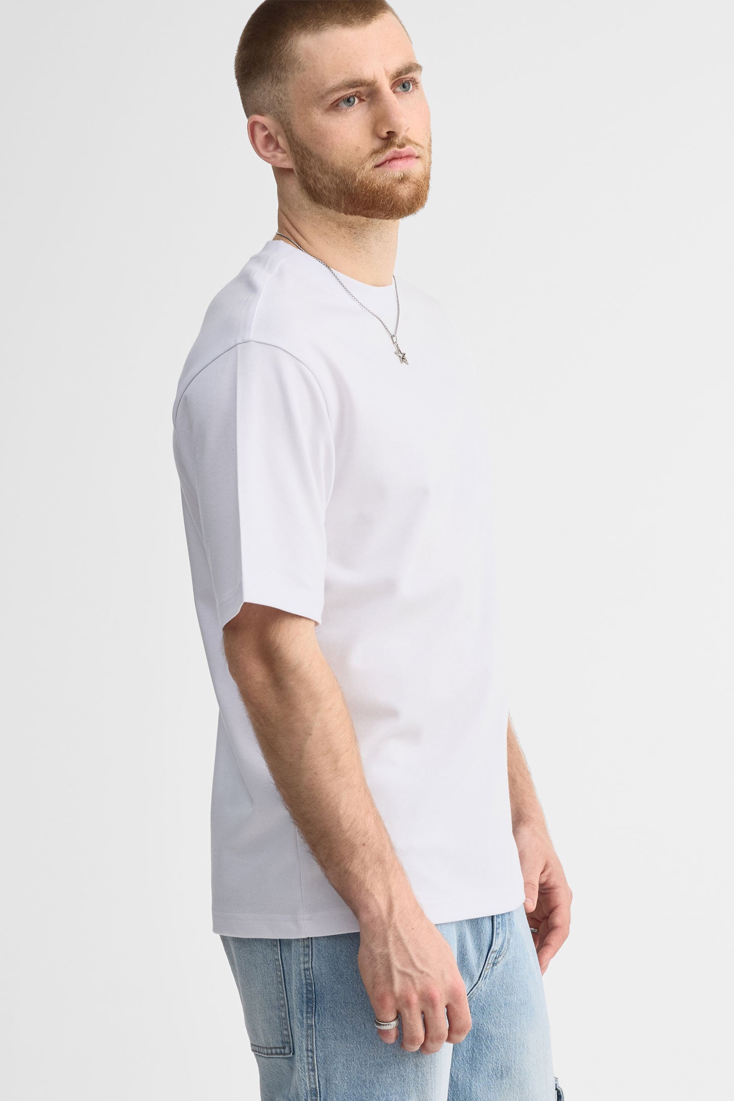 T-shirt col rond coupe surdimensionnée - Homme && BLANC