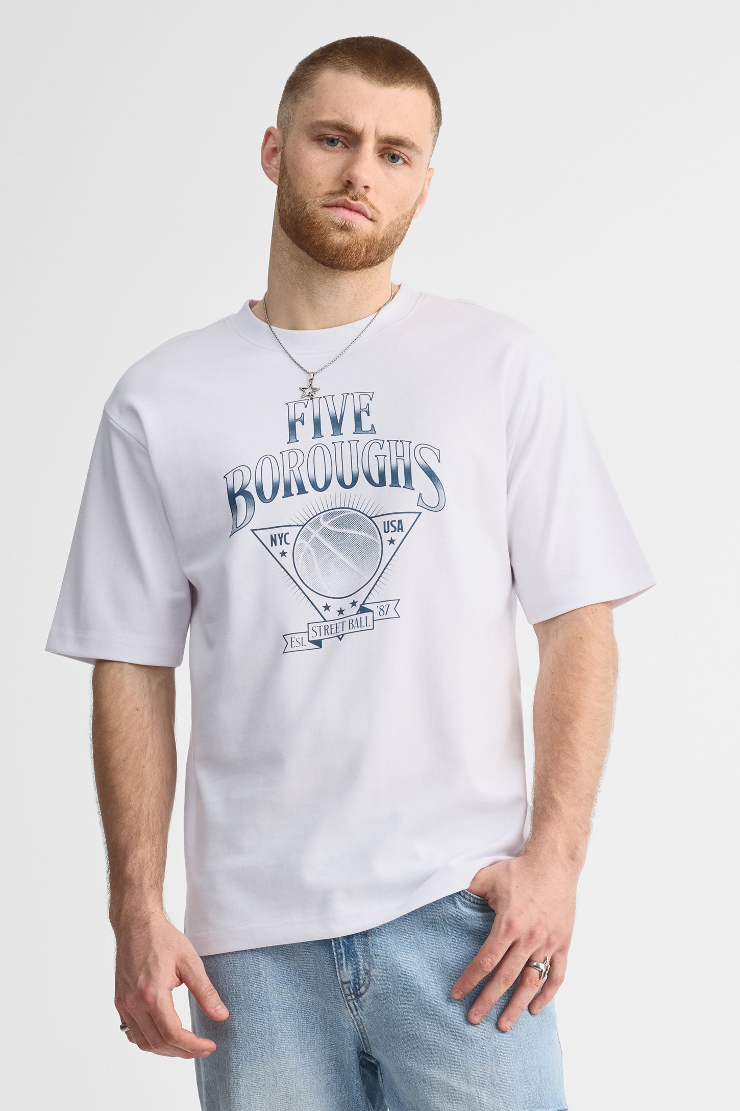 T-shirt col rond coupe surdimensionnée - Homme && BLANC