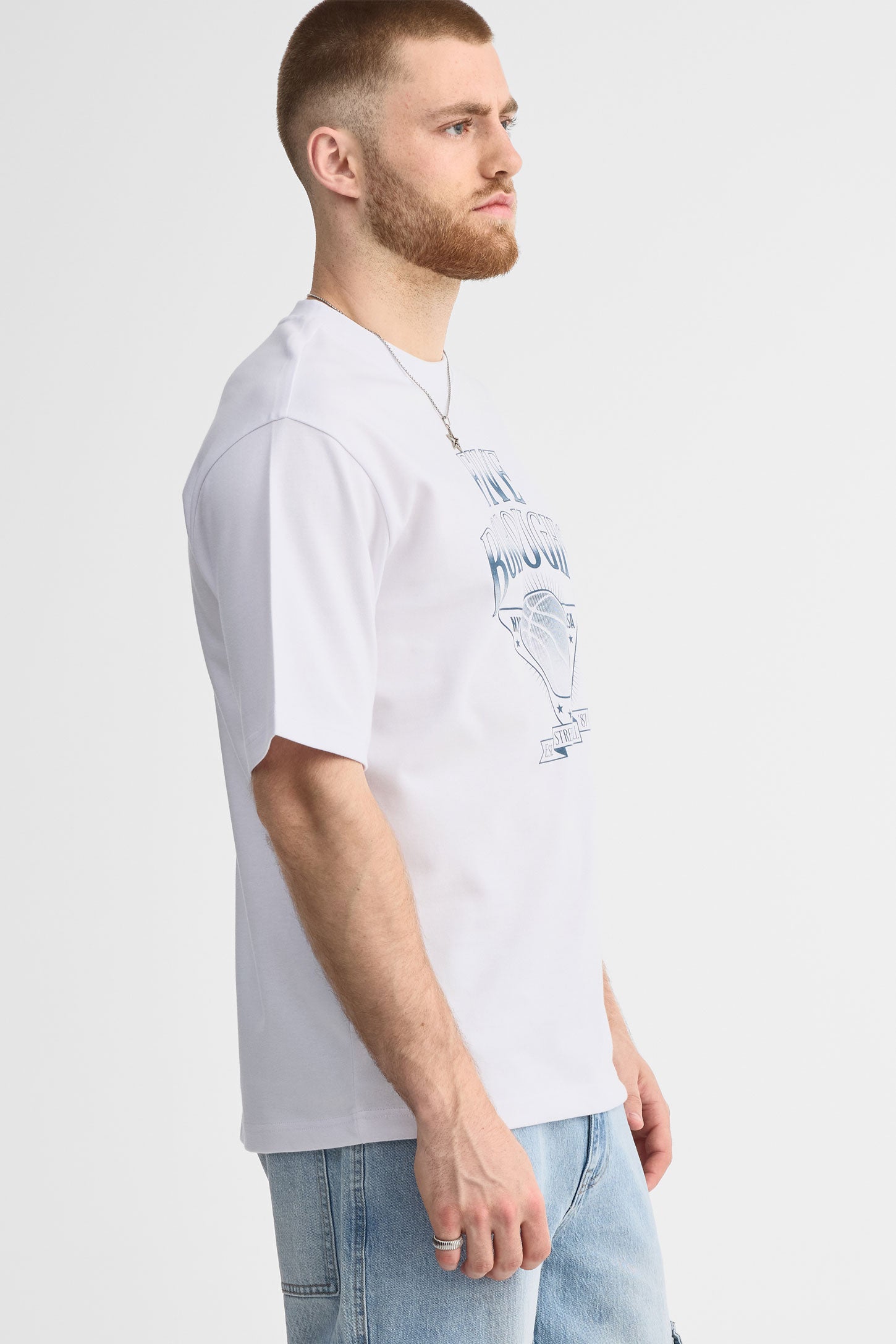 T-shirt col rond coupe surdimensionnée - Homme && BLANC