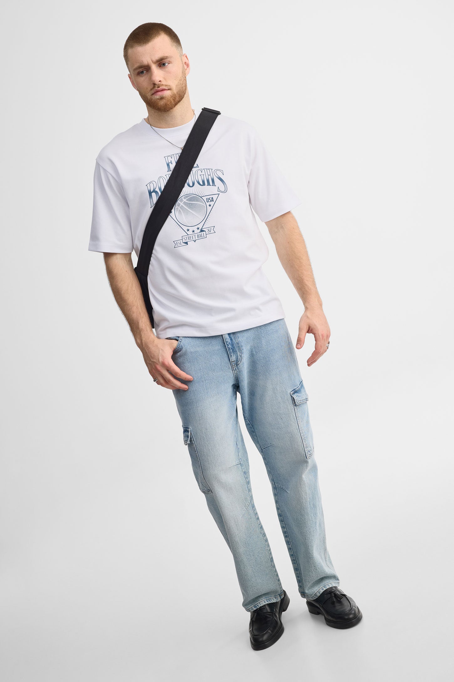 T-shirt col rond coupe surdimensionnée - Homme && BLANC