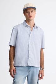 Chemise manches courtes à rayures - Homme && BLEU MULTI