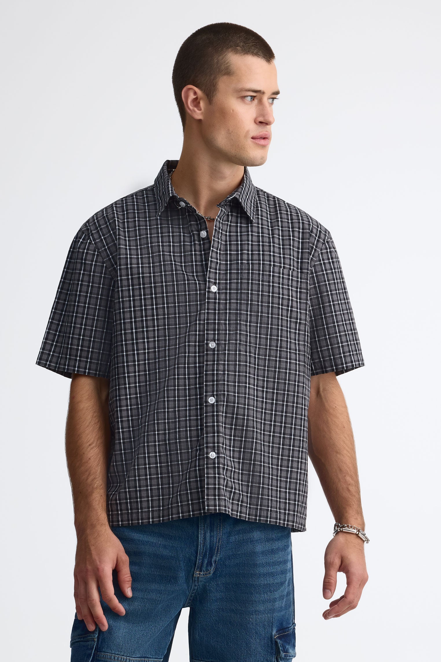 Chemise manches courtes à rayures - Homme && CHARBON/MULTI