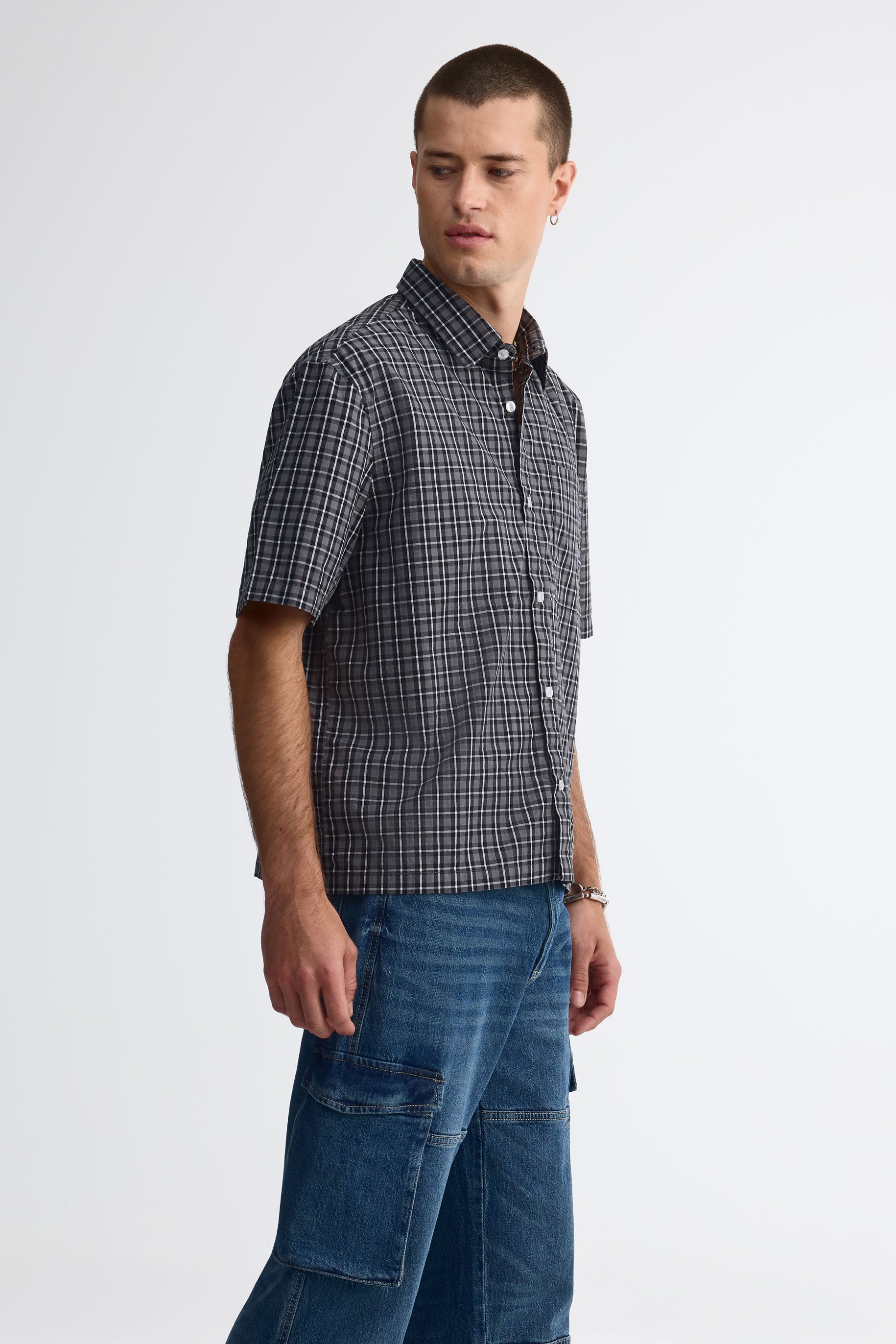 Chemise manches courtes à rayures - Homme && CHARBON/MULTI