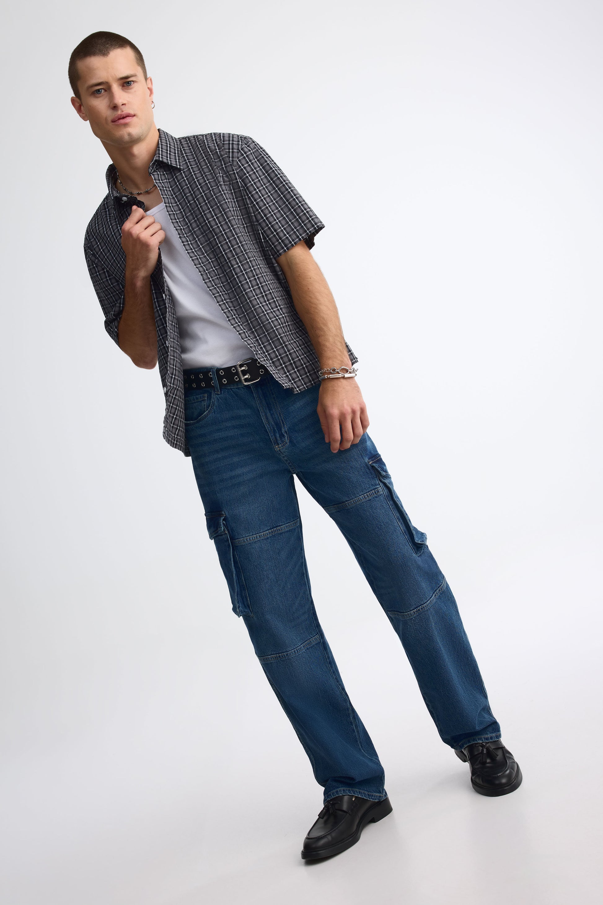 Chemise manches courtes à rayures - Homme && CHARBON/MULTI