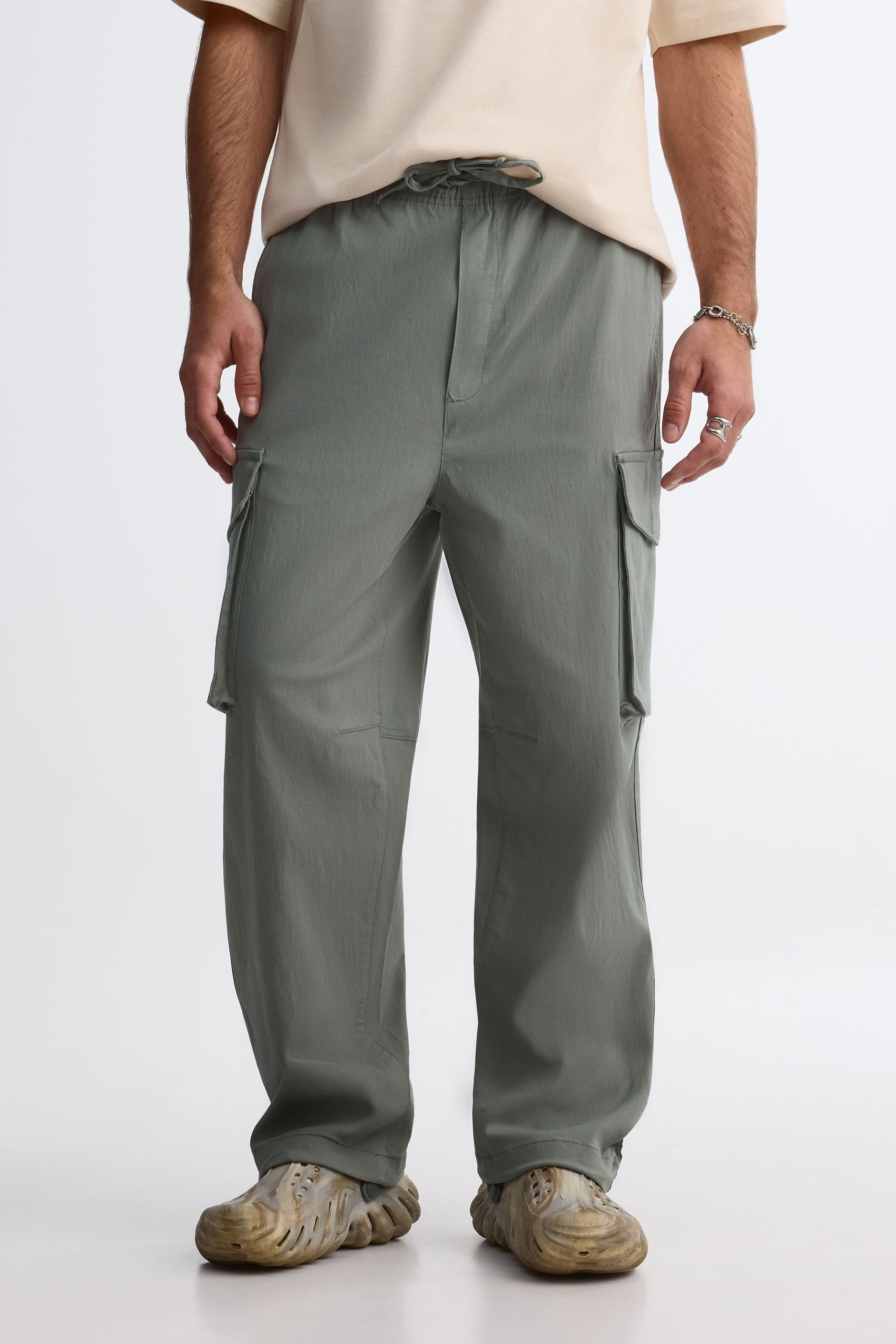 Men's Drawstring Cargo Pants Outdoor Casual Durable Sweatpants Lightweight Twill Slim-Fit Hiking Pants With Pockets