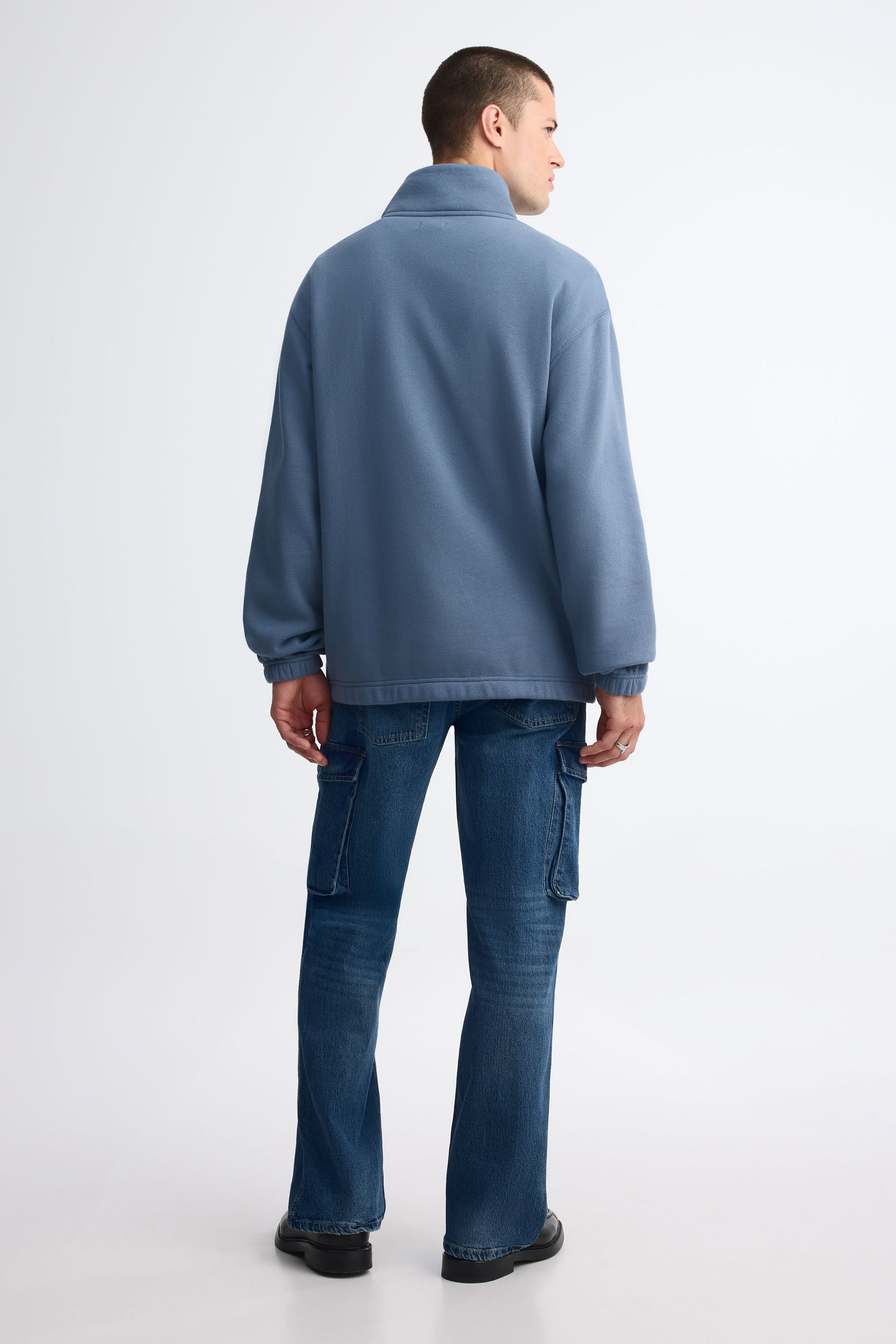 Chandail col montant coton ouaté - Homme && BLEU FONCE