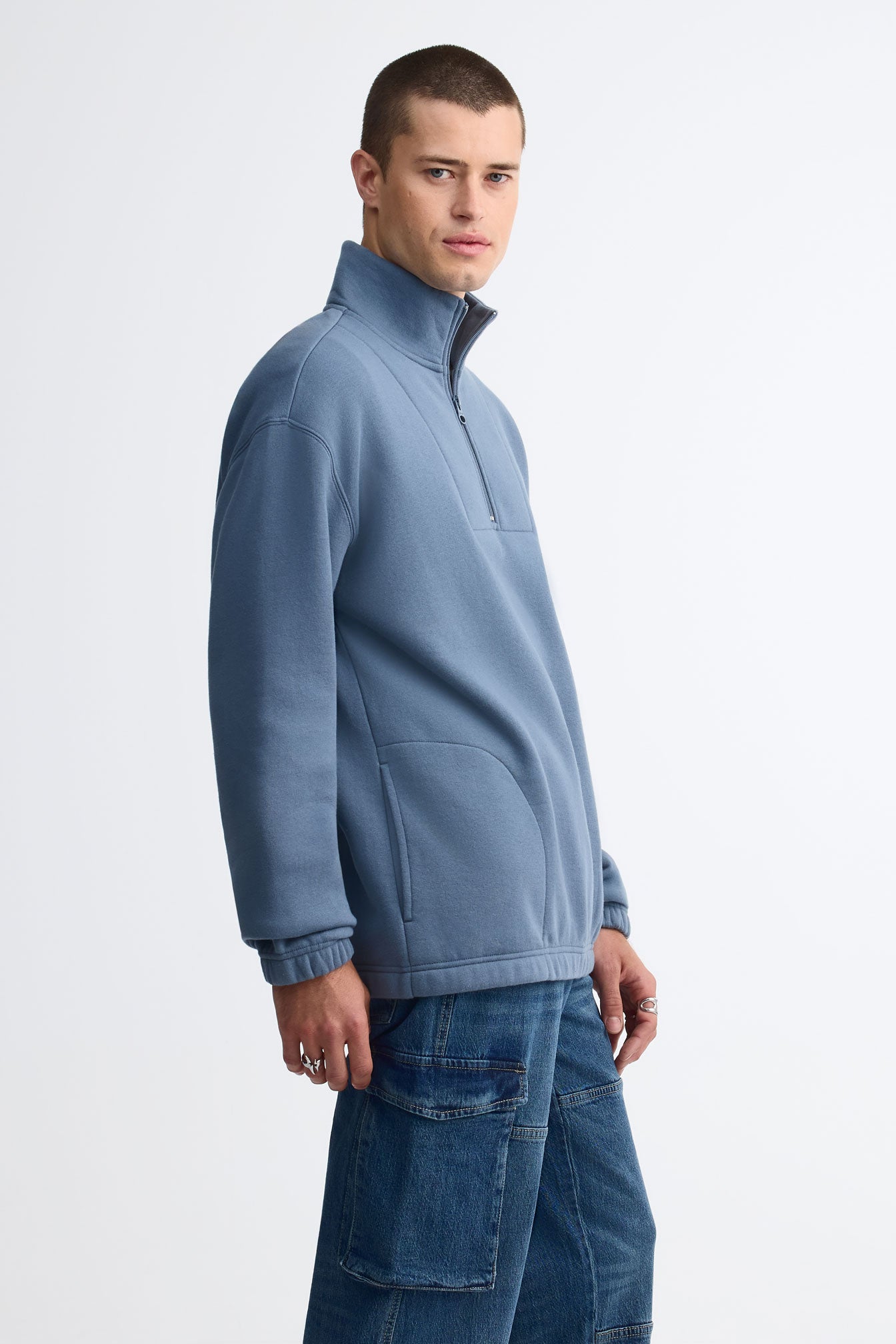 Chandail col montant coton ouaté - Homme && BLEU FONCE