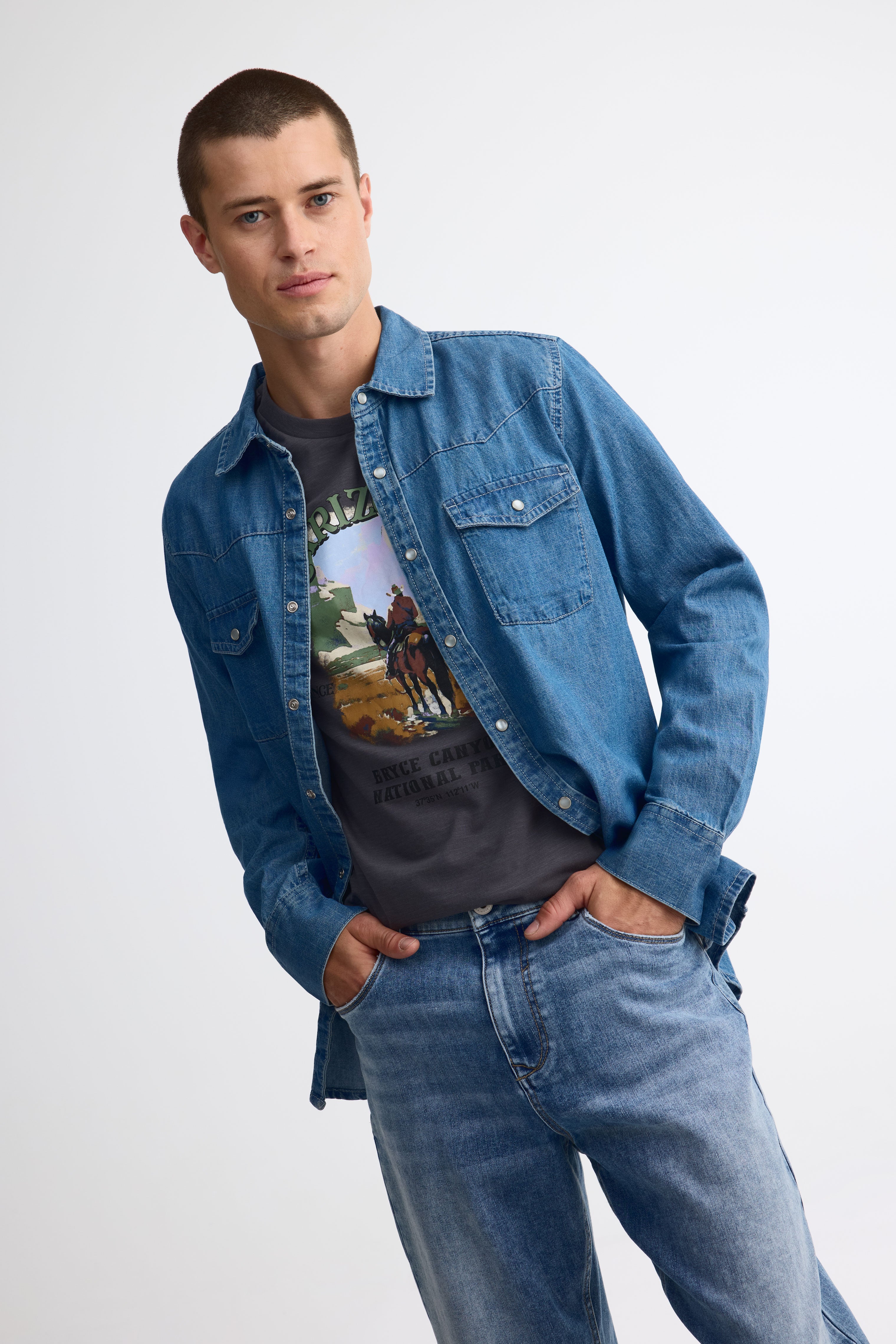 Chemise en jeans western - Homme && DENIM MOYEN