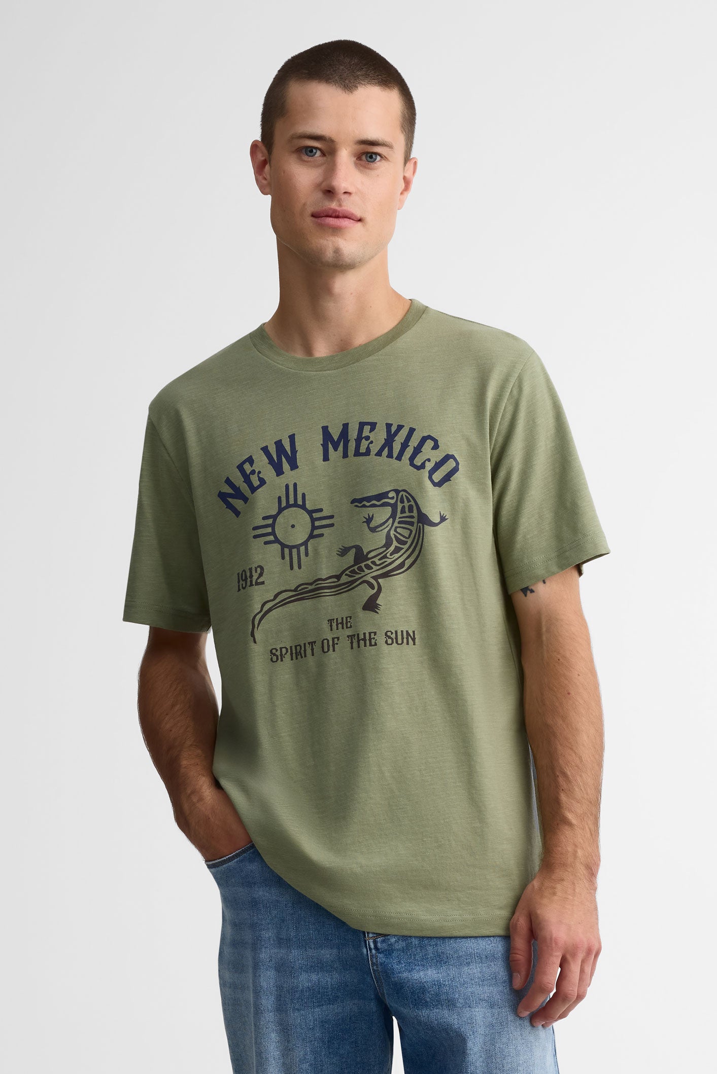 T-shirt col rond coton - Homme && KAKI