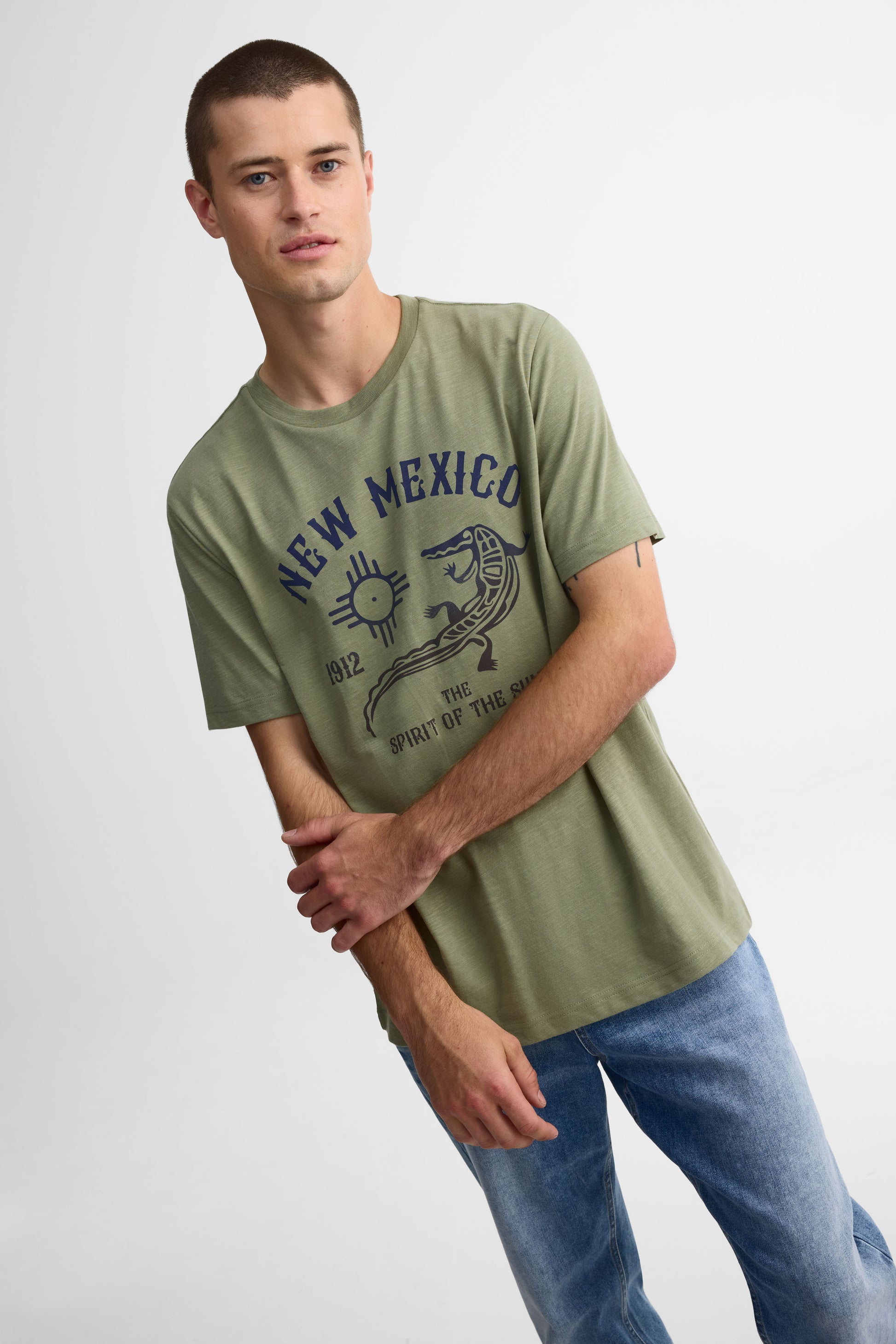 T-shirt col rond coton - Homme && KAKI