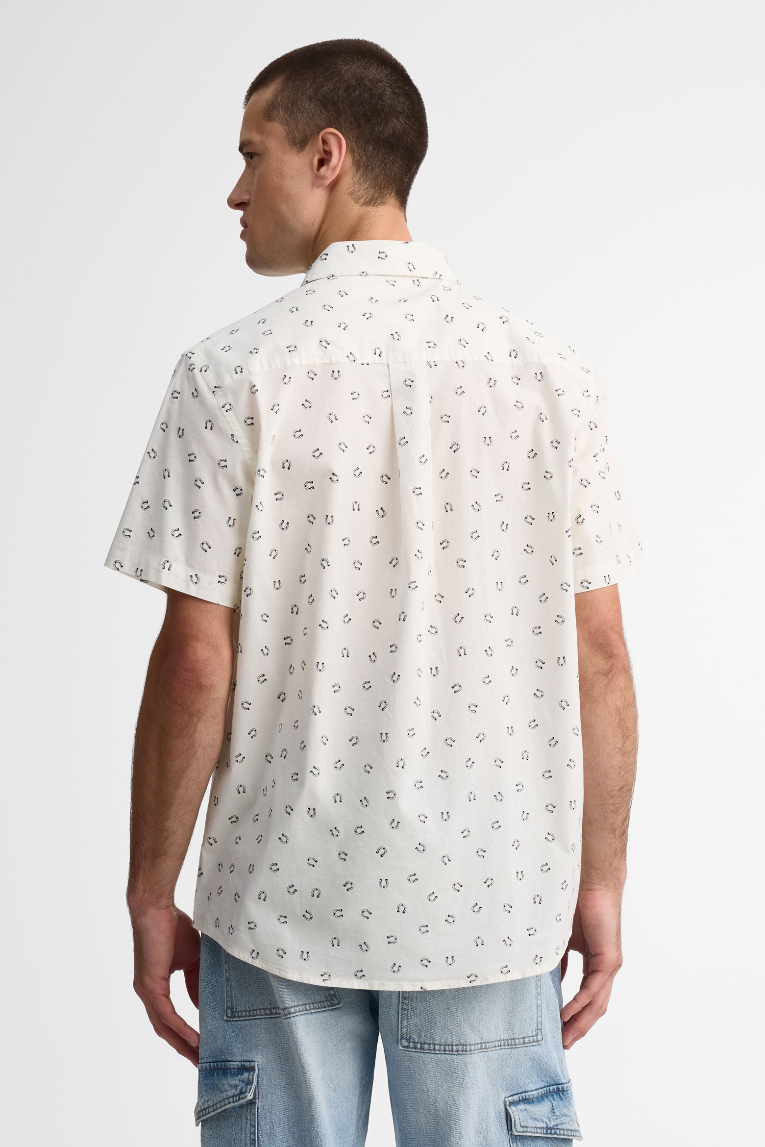 Chemise manches courtes imprimée en popeline - Homme && BLANC CASSÉ/MULTI