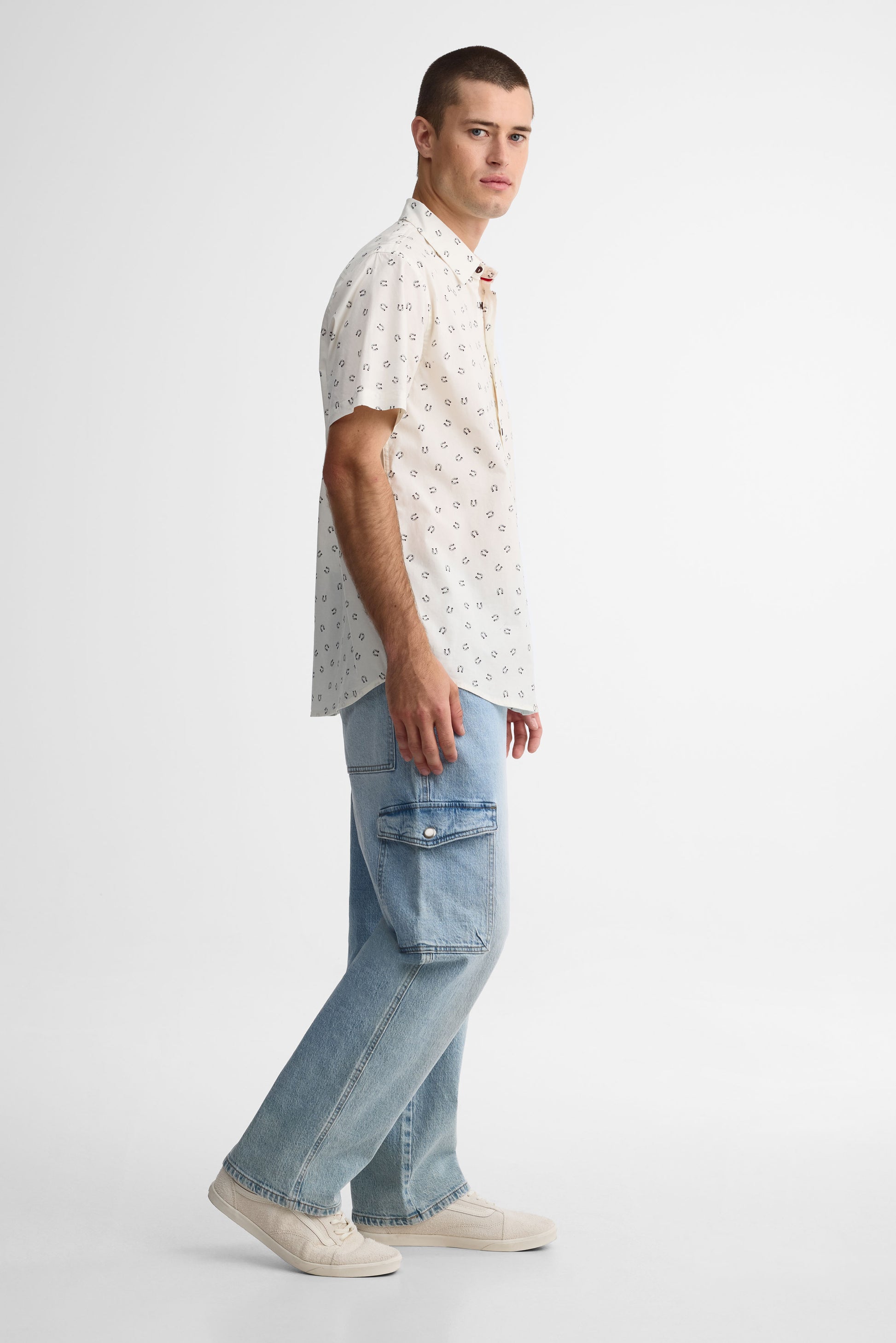 Chemise manches courtes imprimée en popeline - Homme && BLANC CASSÉ/MULTI