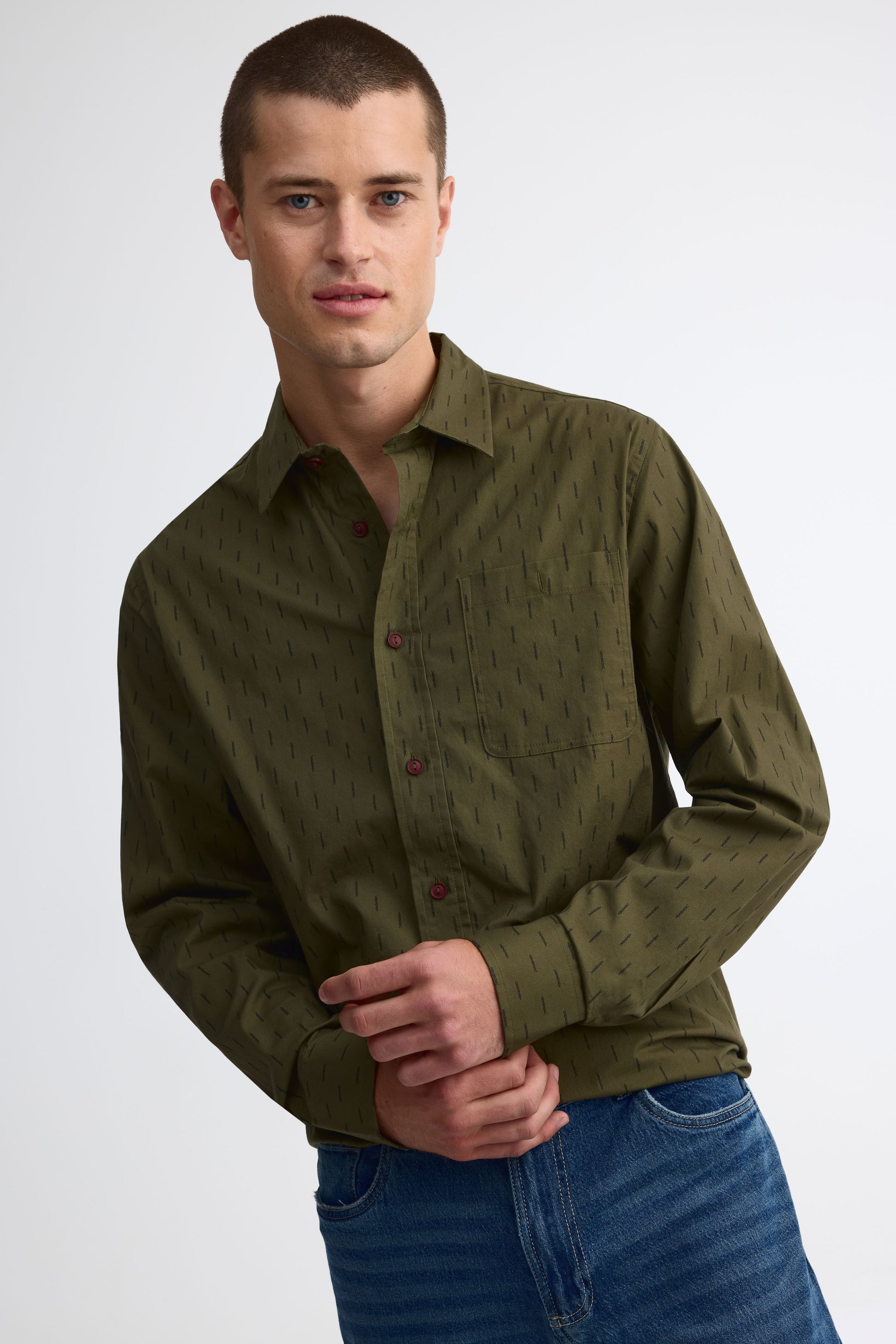 Chemise à manches longues imprimée - Homme && KAKI/MULTI