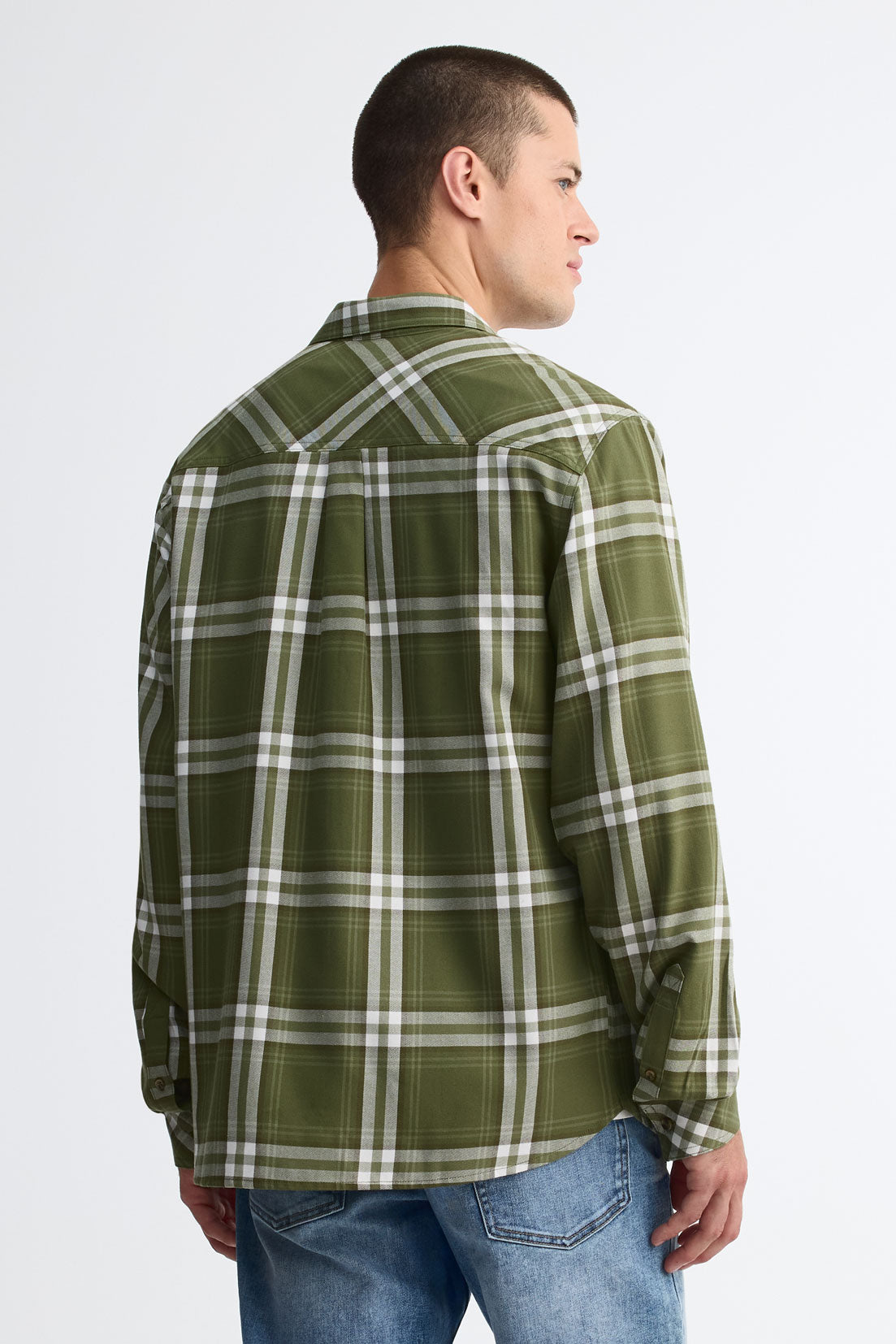 Chemise à manches longues en flanelle - Homme && KAKI/MULTI