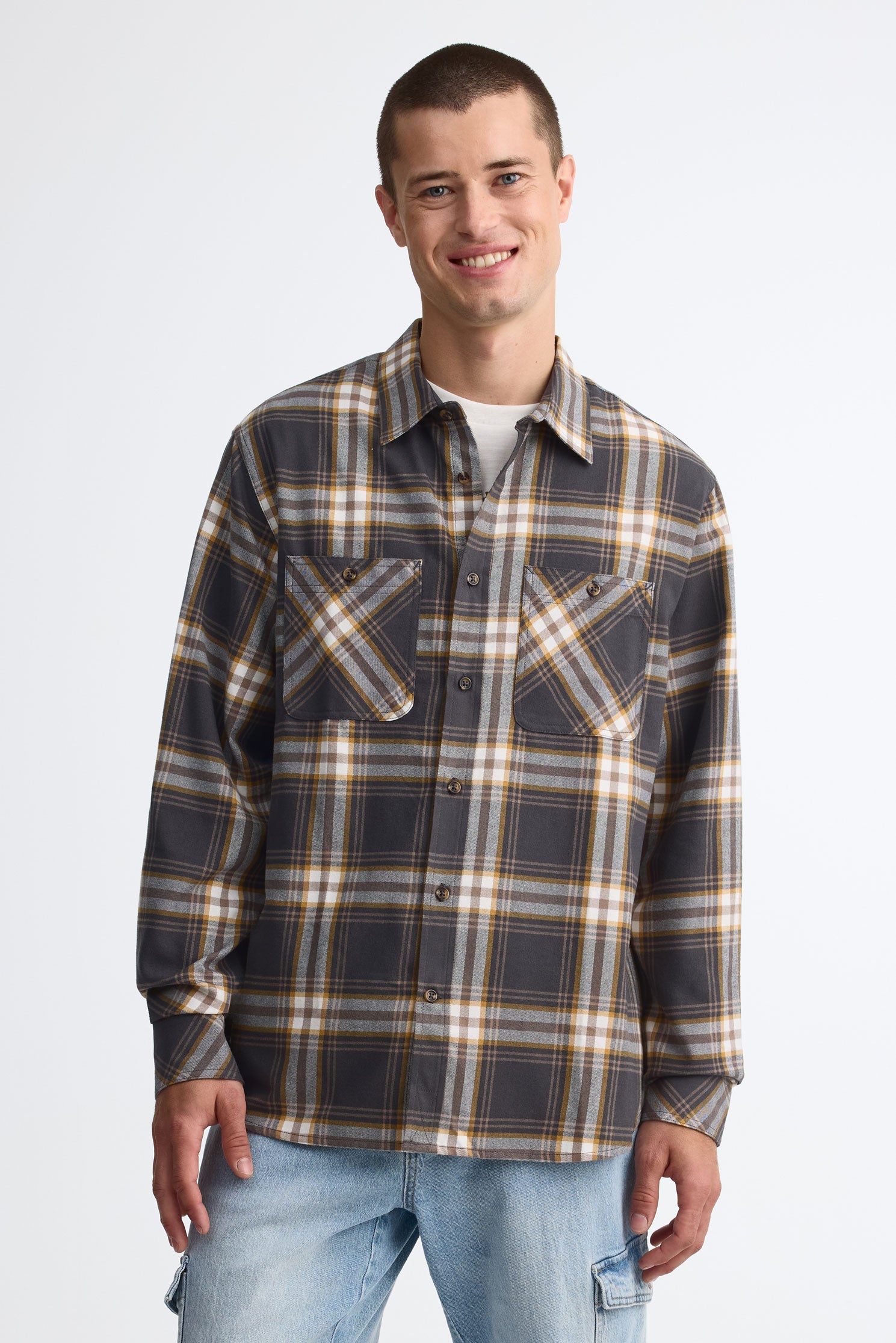 Chemise à manches longues en flanelle - Homme && BLANC CASSÉ/MULTI