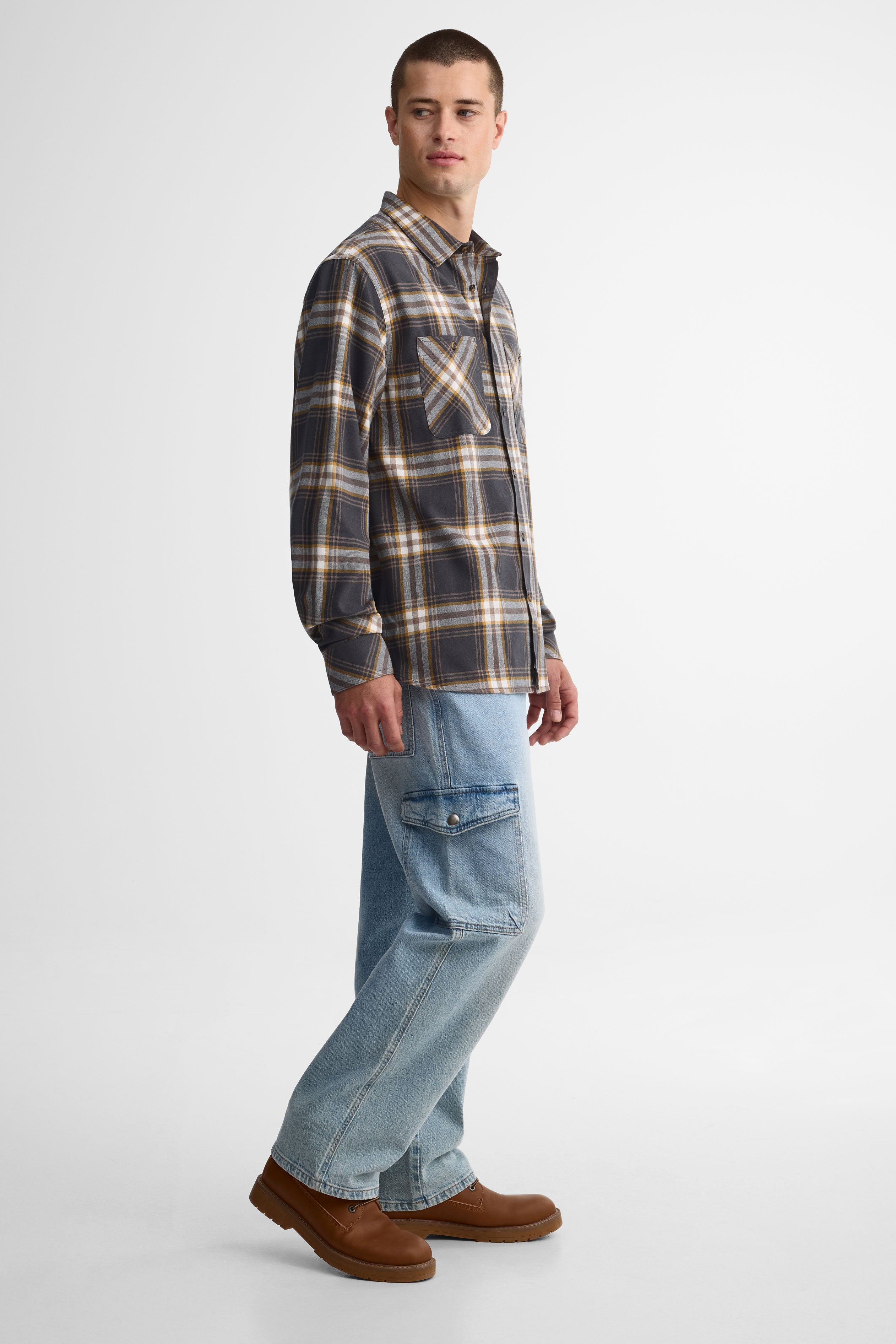 Chemise à manches longues en flanelle - Homme && BLANC CASSÉ/MULTI
