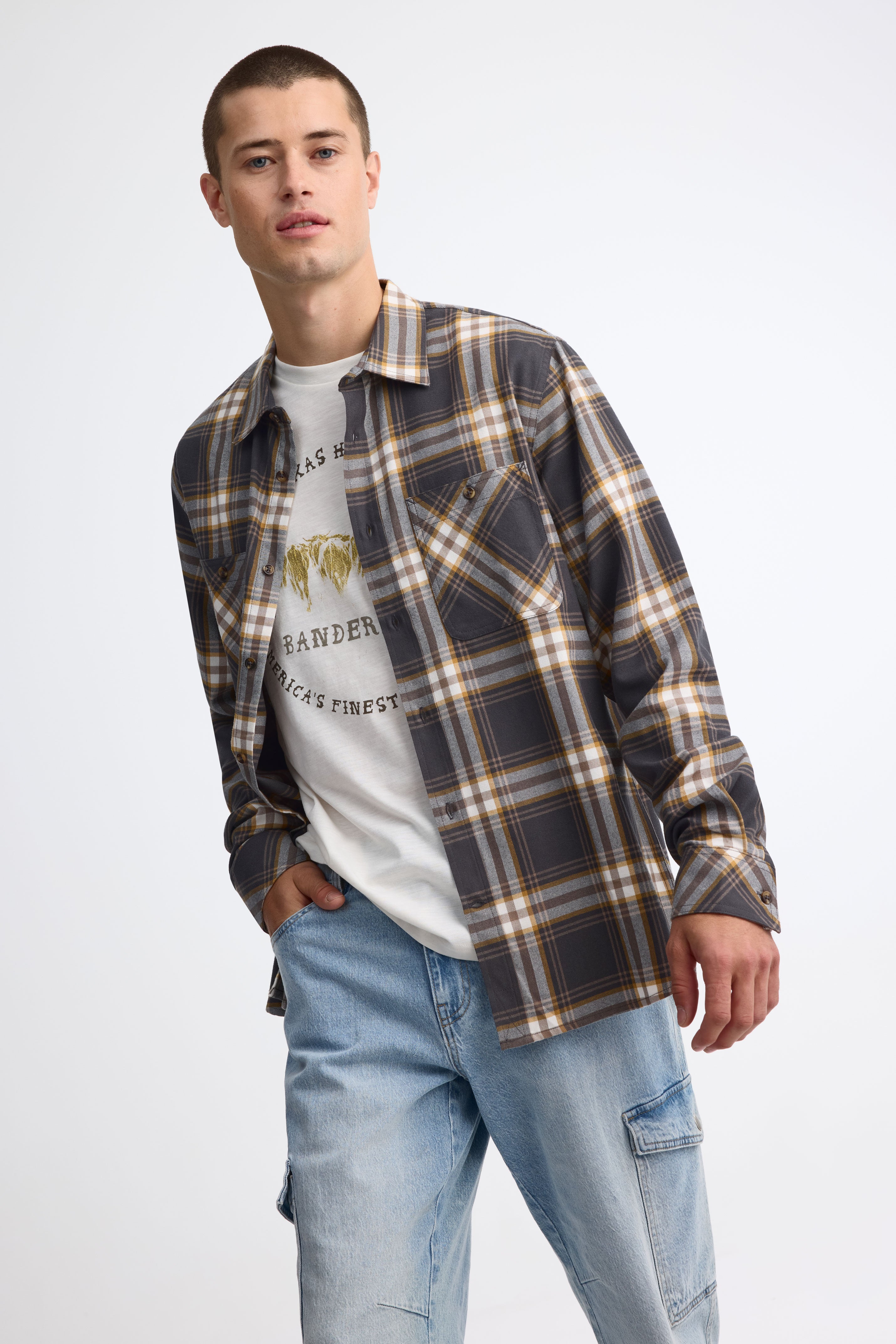 Chemise à manches longues en flanelle - Homme && BLANC CASSÉ/MULTI