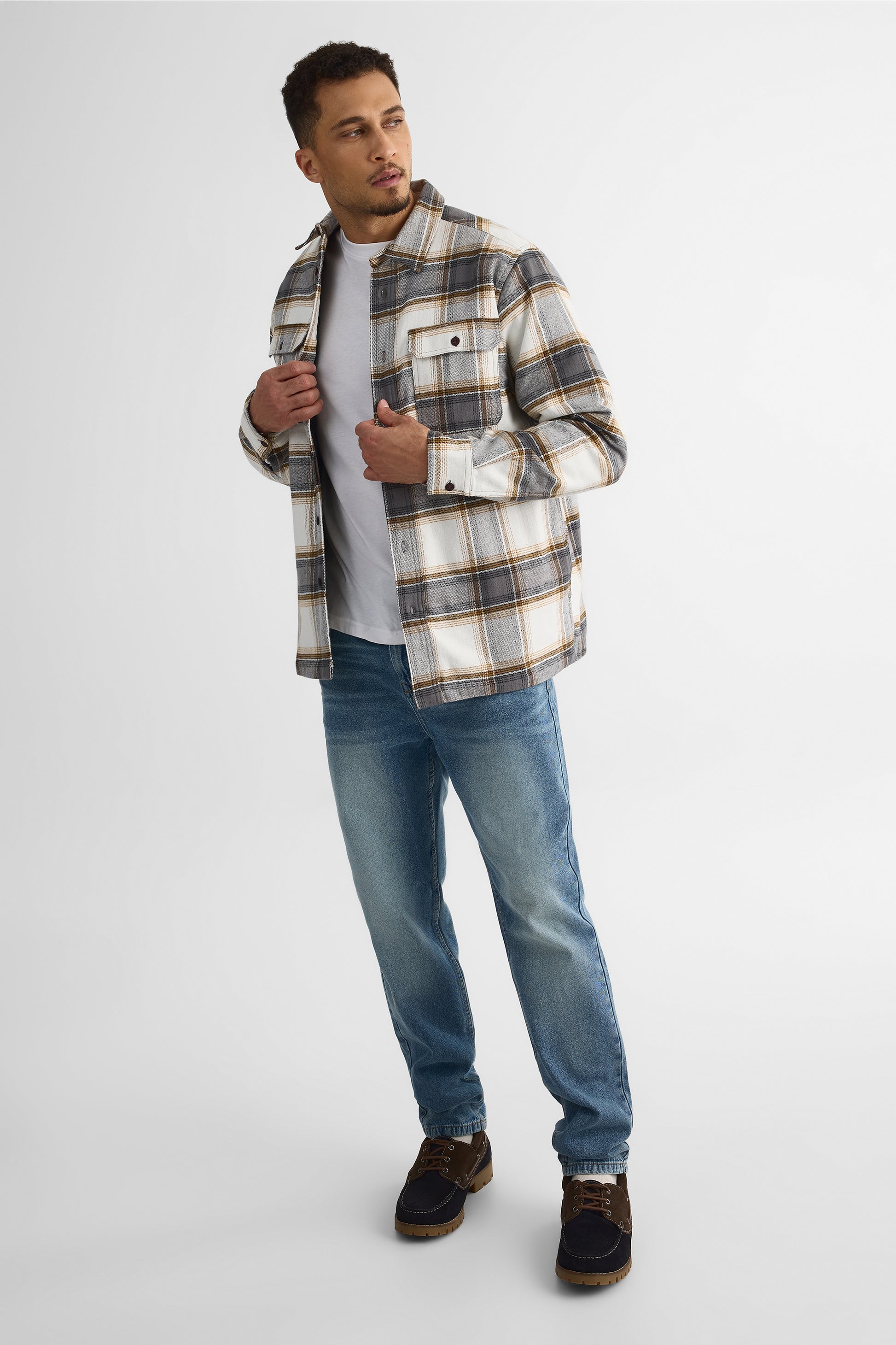 Chemise à manches longues en flanelle - Homme && CHARBON/MULTI